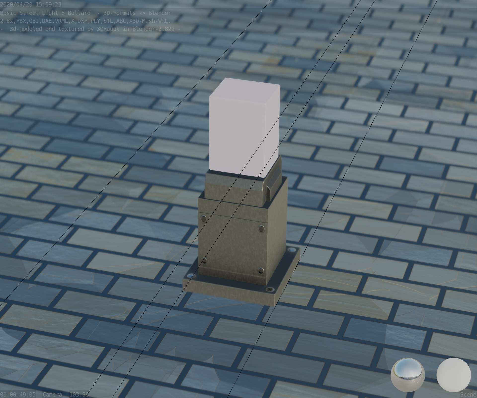 Street Light 8 Bollard 350mm Basic Version 3 Low-poly 3D model_9