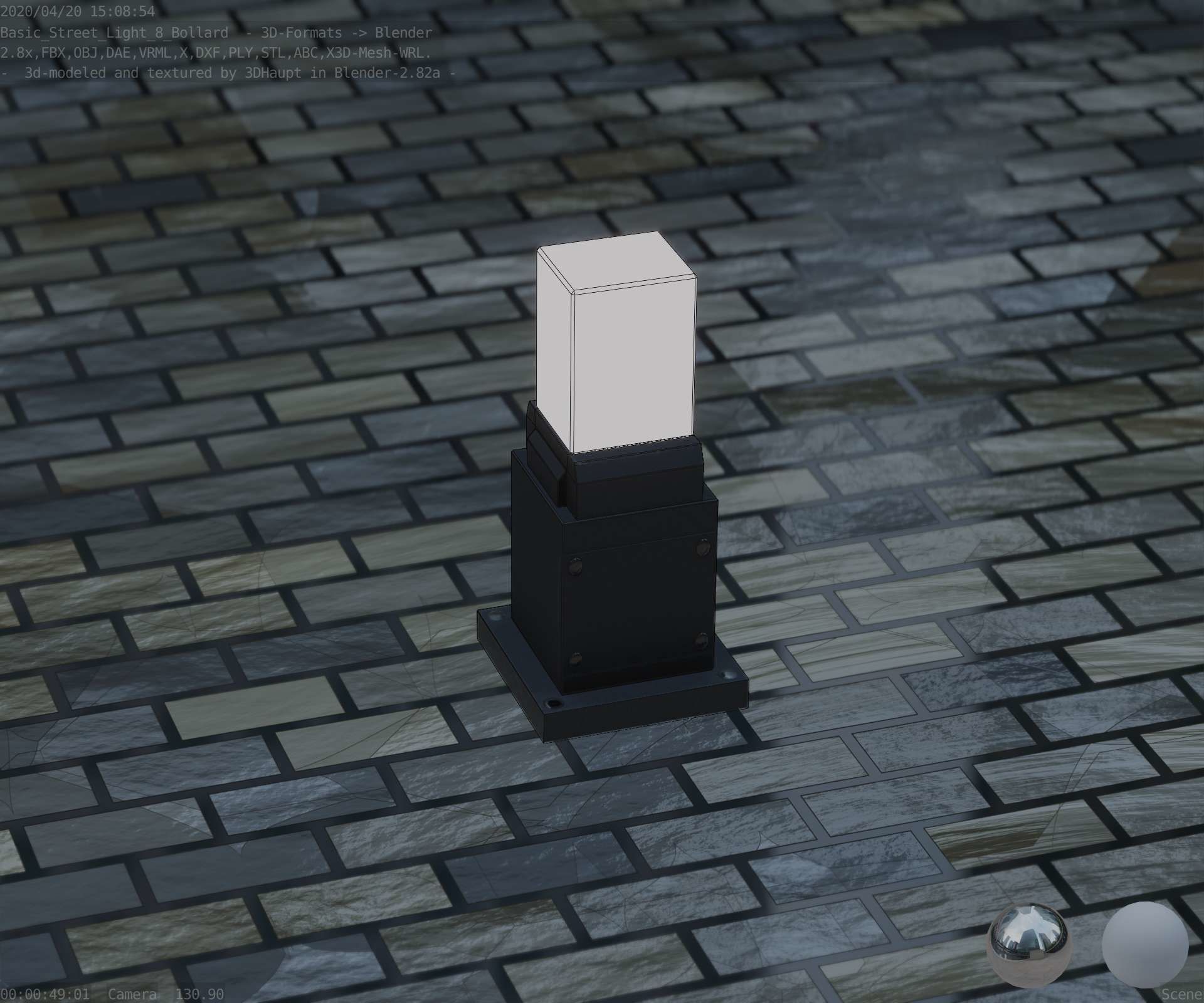 Street Light 8 Bollard 350mm Basic Version 3 Low-poly 3D model_5