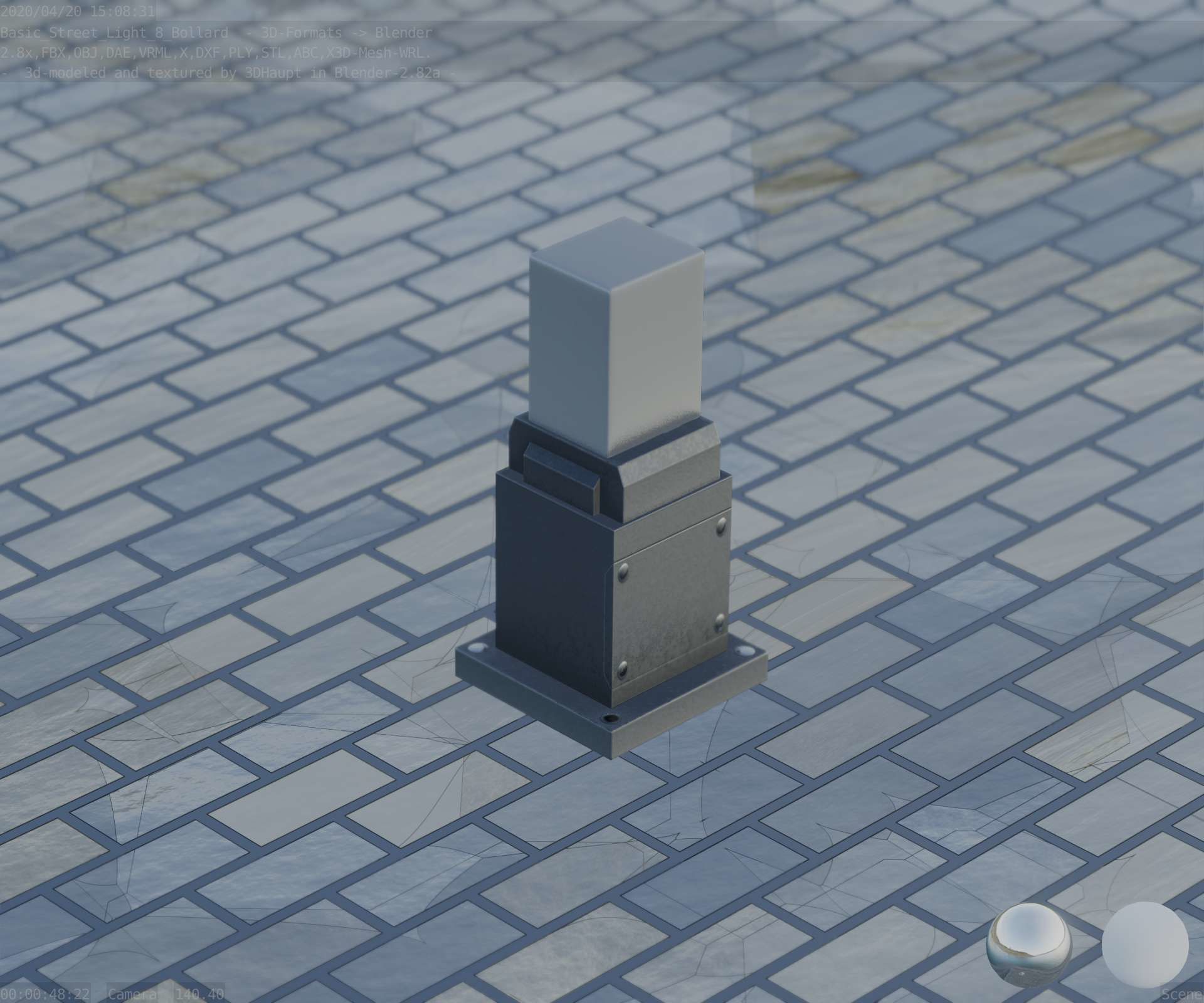 Street Light 8 Bollard 350mm Basic Version 3 Low-poly 3D model_2