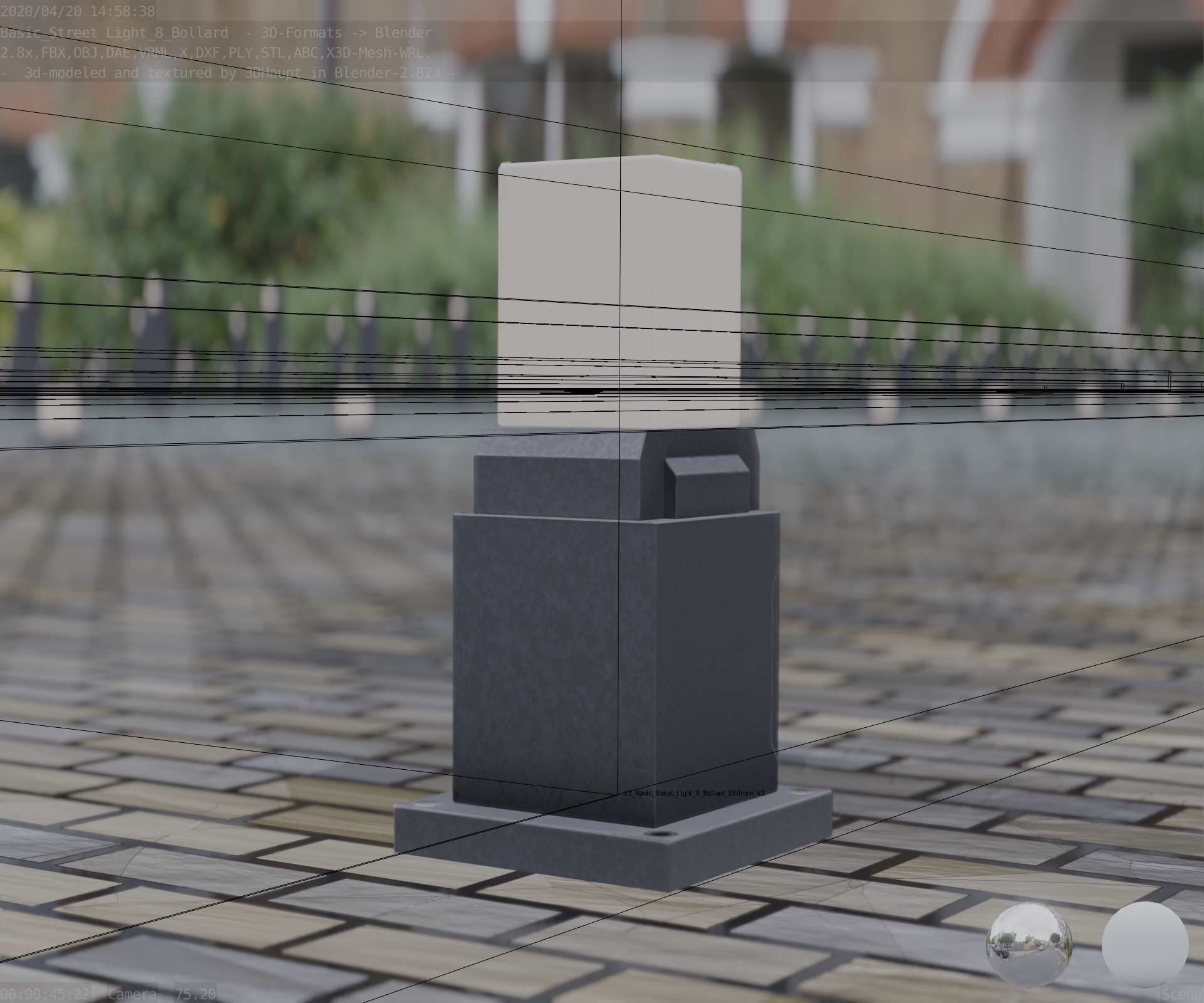 Street Light 8 Bollard 350mm Basic Version 3 Low-poly 3D model_15