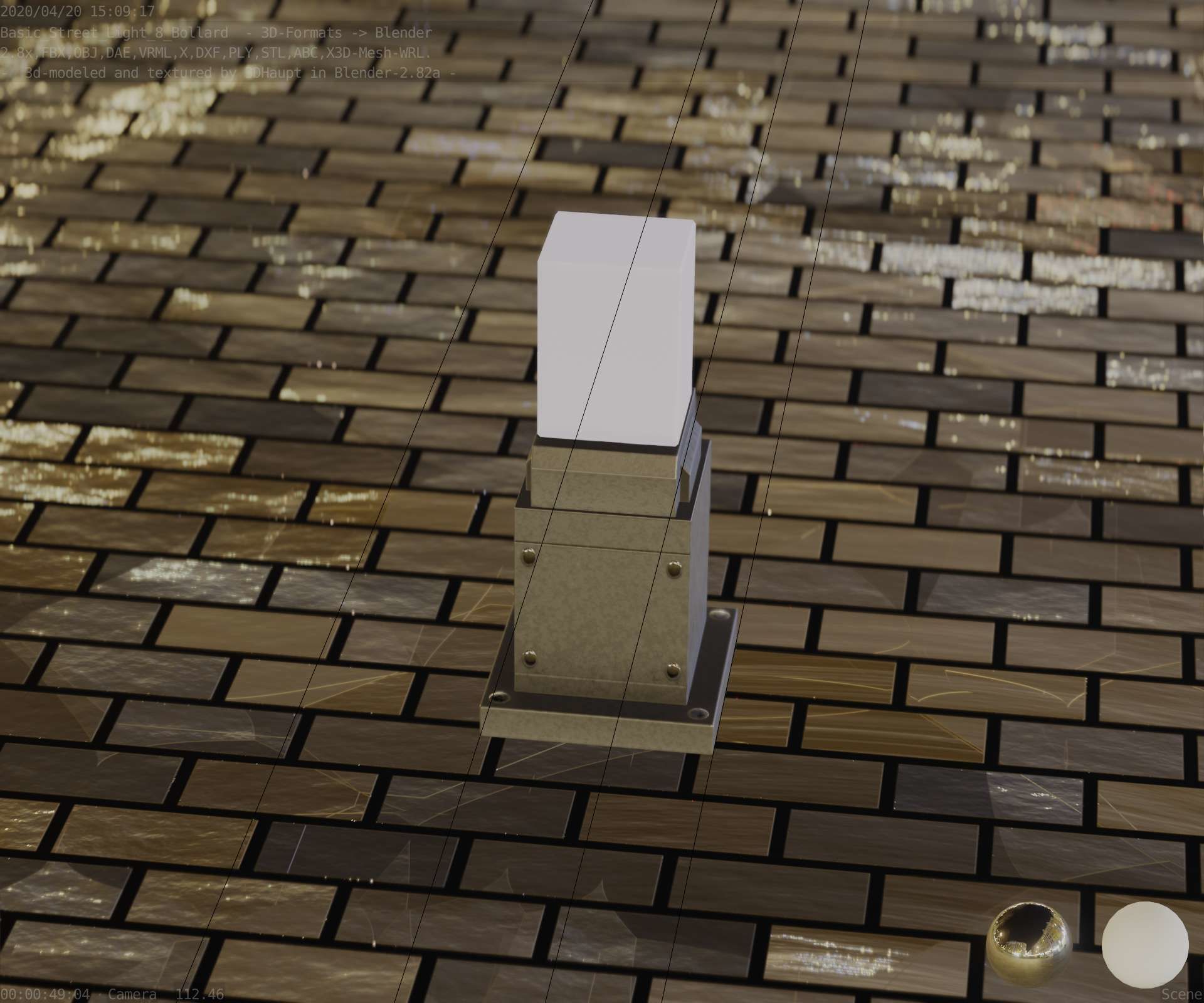 Street Light 8 Bollard 350mm Basic Version 3 Low-poly 3D model_8