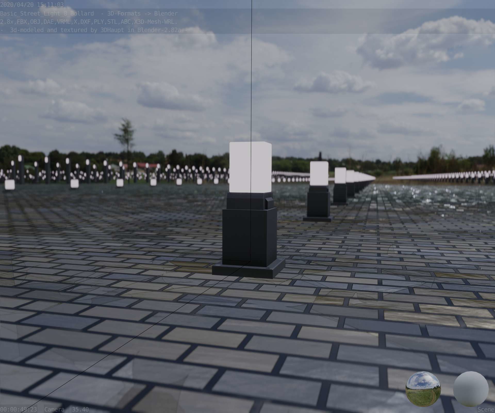 Street Light 8 Bollard 350mm Basic Version 3 Low-poly 3D model_99