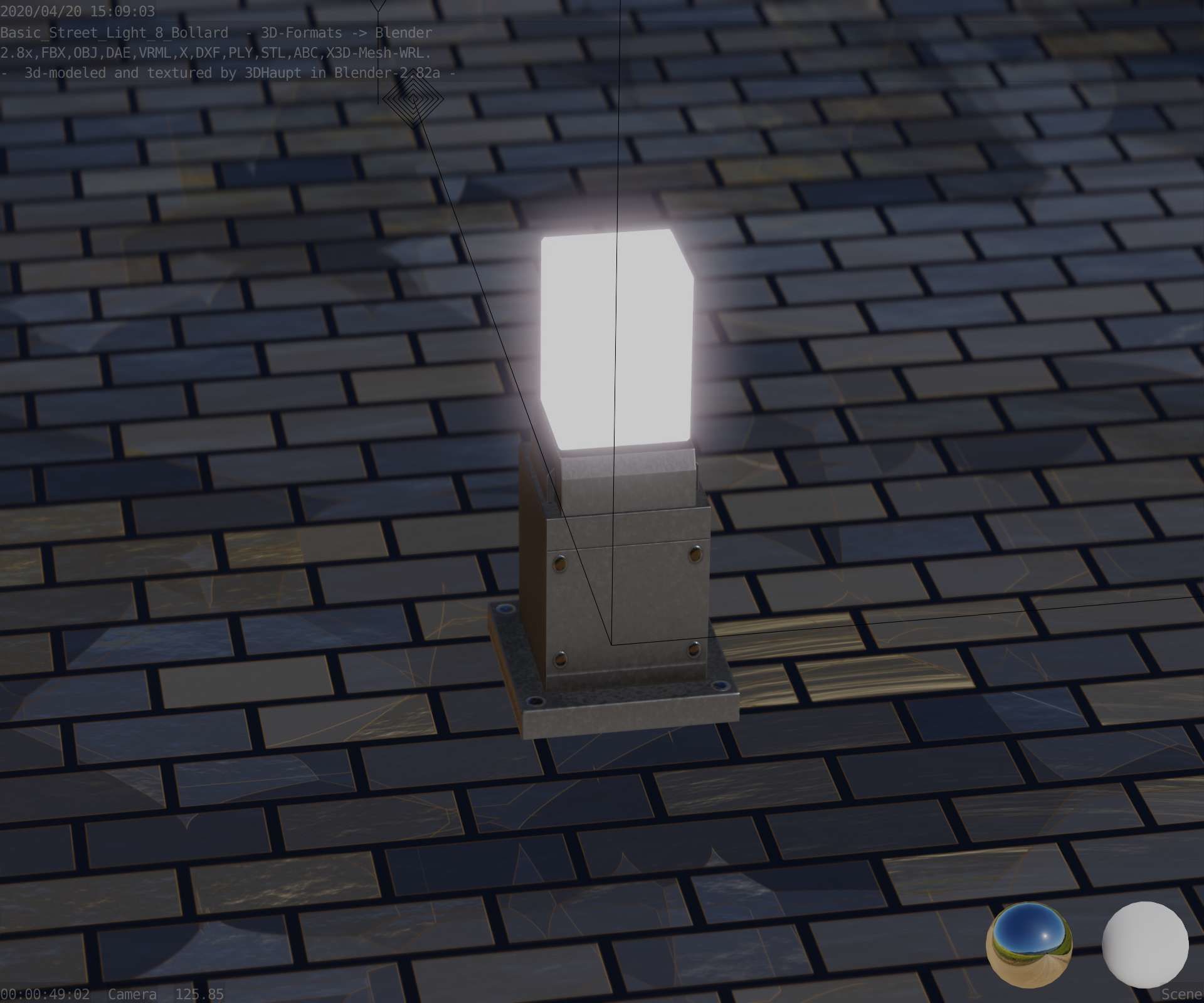 Street Light 8 Bollard 350mm Basic Version 3 Low-poly 3D model_6