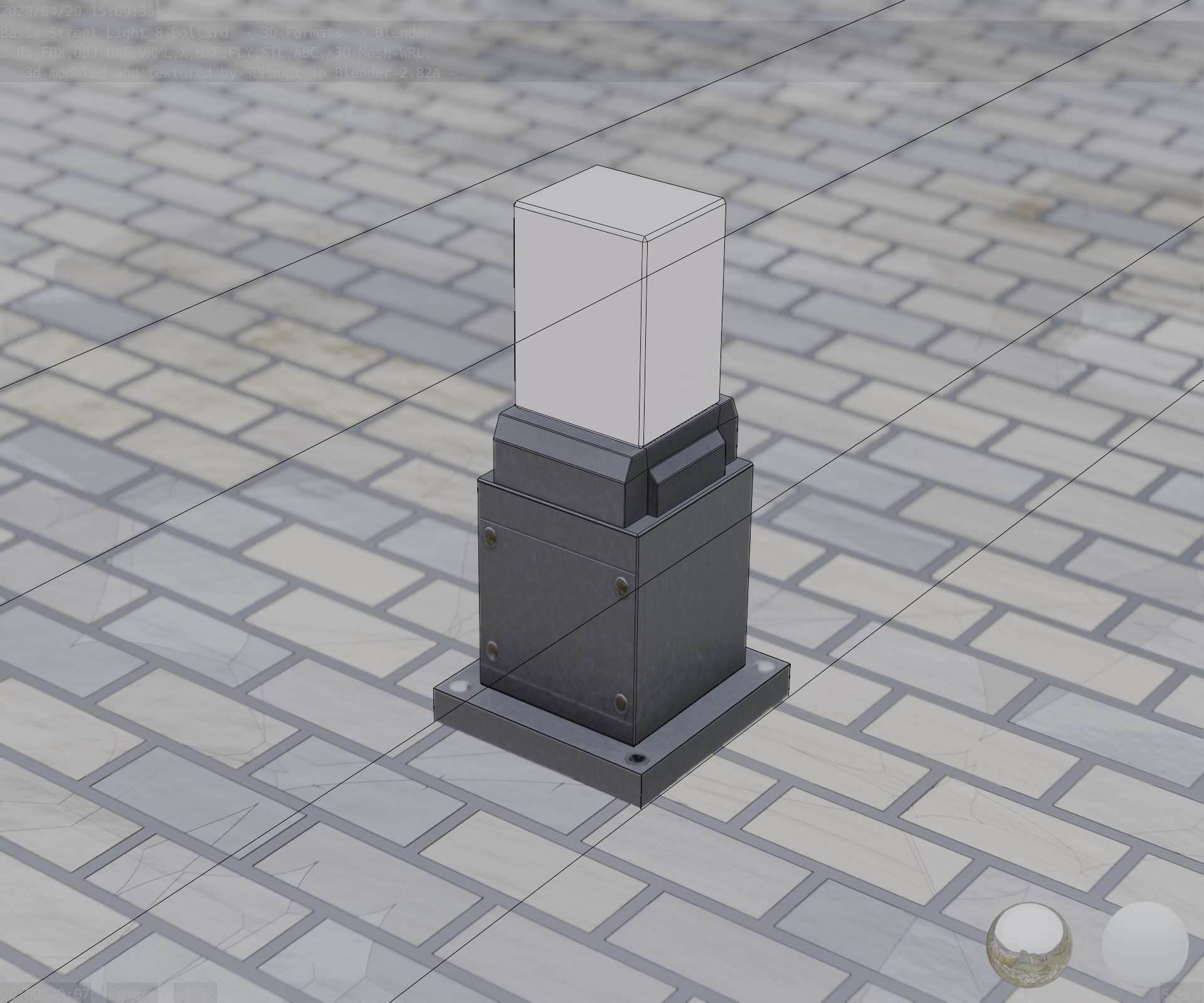 Street Light 8 Bollard 350mm Basic Version 3 Low-poly 3D model_11
