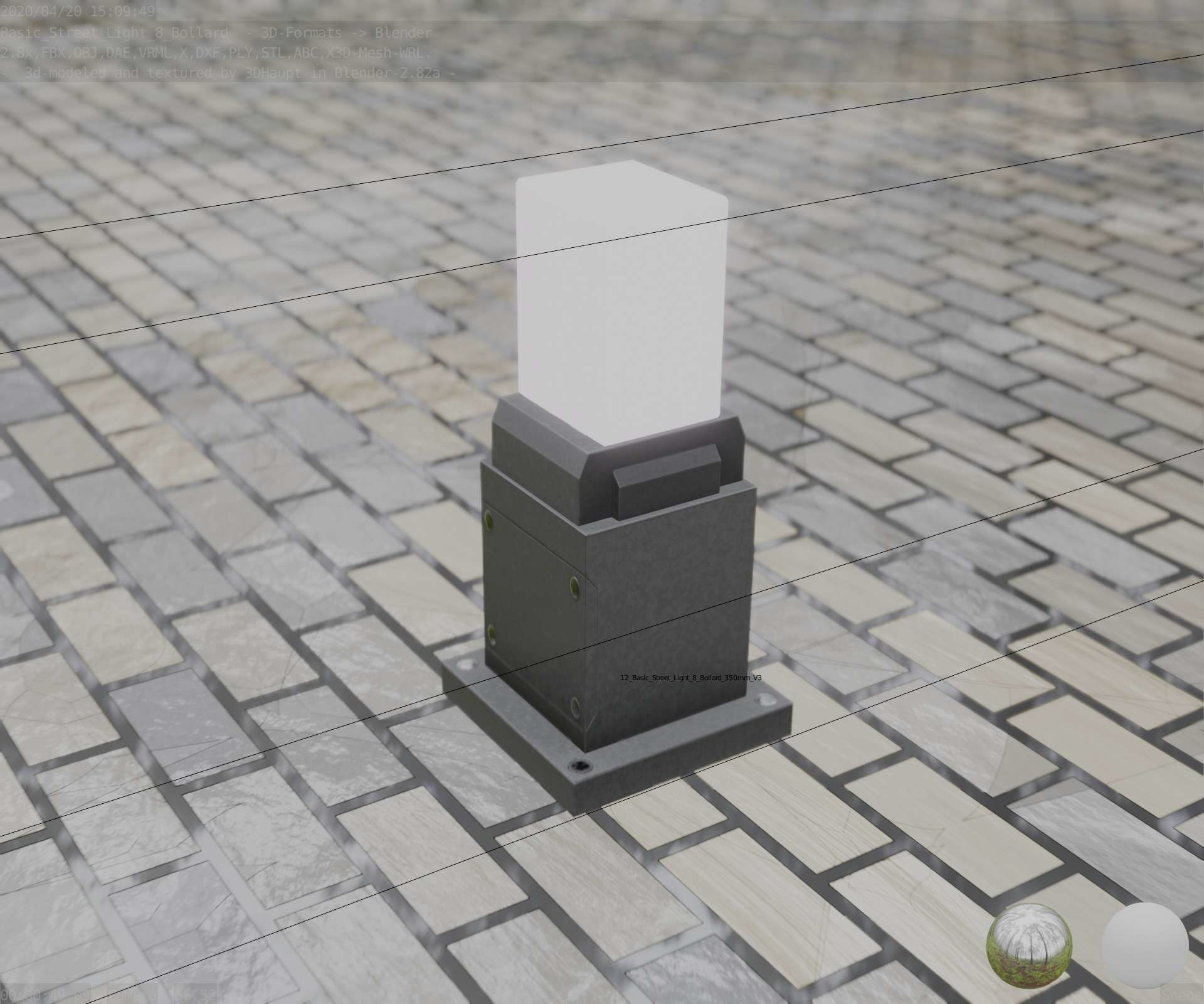 Street Light 8 Bollard 350mm Basic Version 3 Low-poly 3D model_13