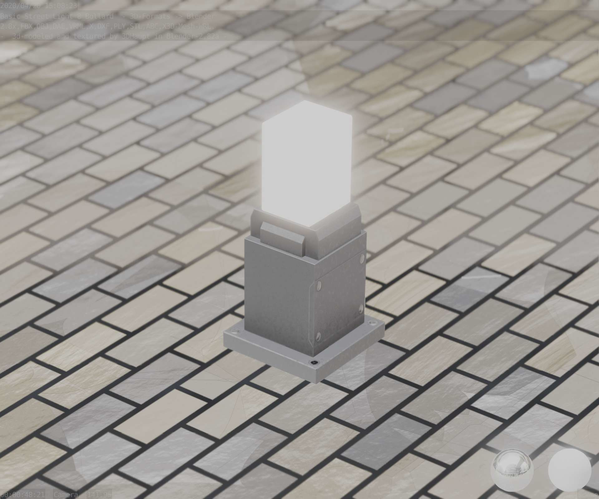 Street Light 8 Bollard 350mm Basic Version 3 Low-poly 3D model_1