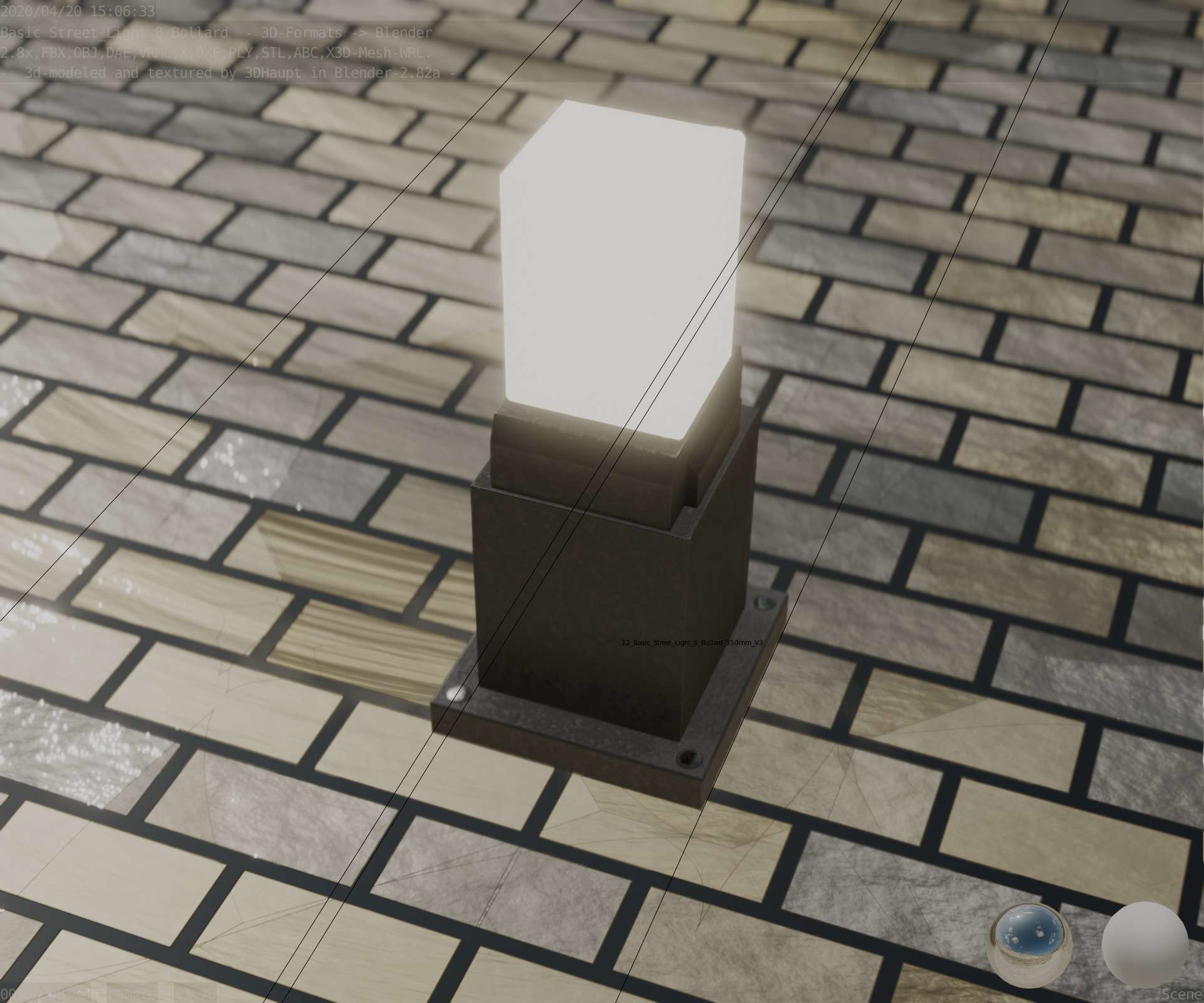 Street Light 8 Bollard 350mm Basic Version 3 Low-poly 3D model_75