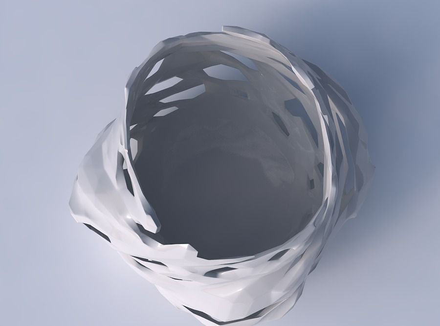 Bowl twisted elipse with faceted cuts and bulges  3D print model_2