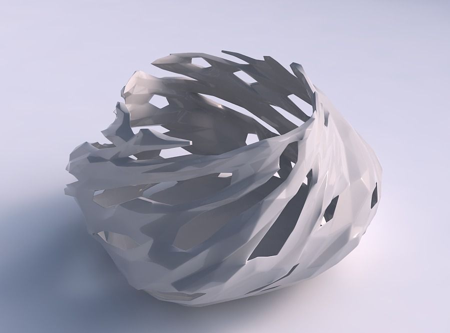 Bowl twisted elipse with faceted cuts and bulges  3D print model_0