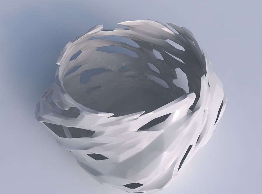 Bowl twisted elipse with faceted cuts and bulges  3D print model_1
