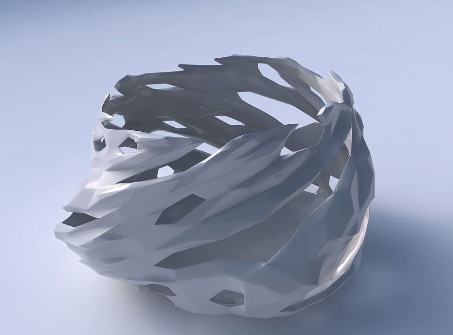 Bowl twisted elipse with faceted cuts and bulges  3D print model_3