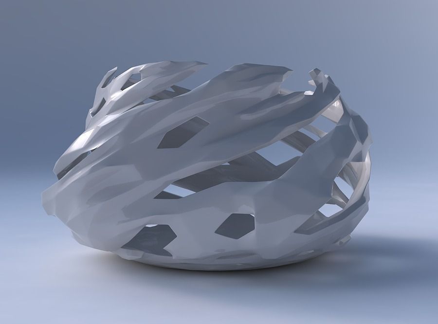 Bowl twisted elipse with faceted cuts and bulges  3D print model_4