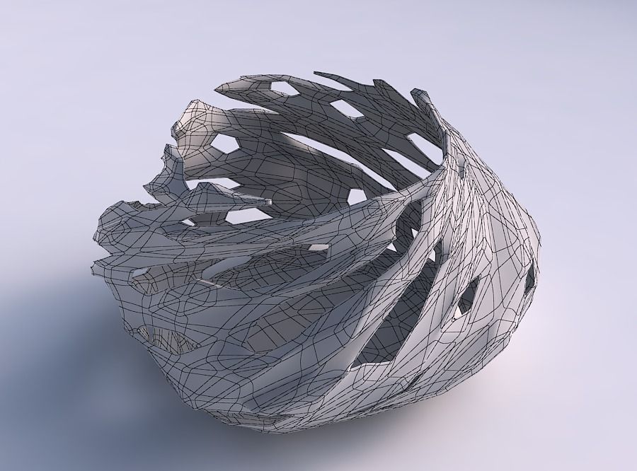Bowl twisted elipse with faceted cuts and bulges  3D print model_5