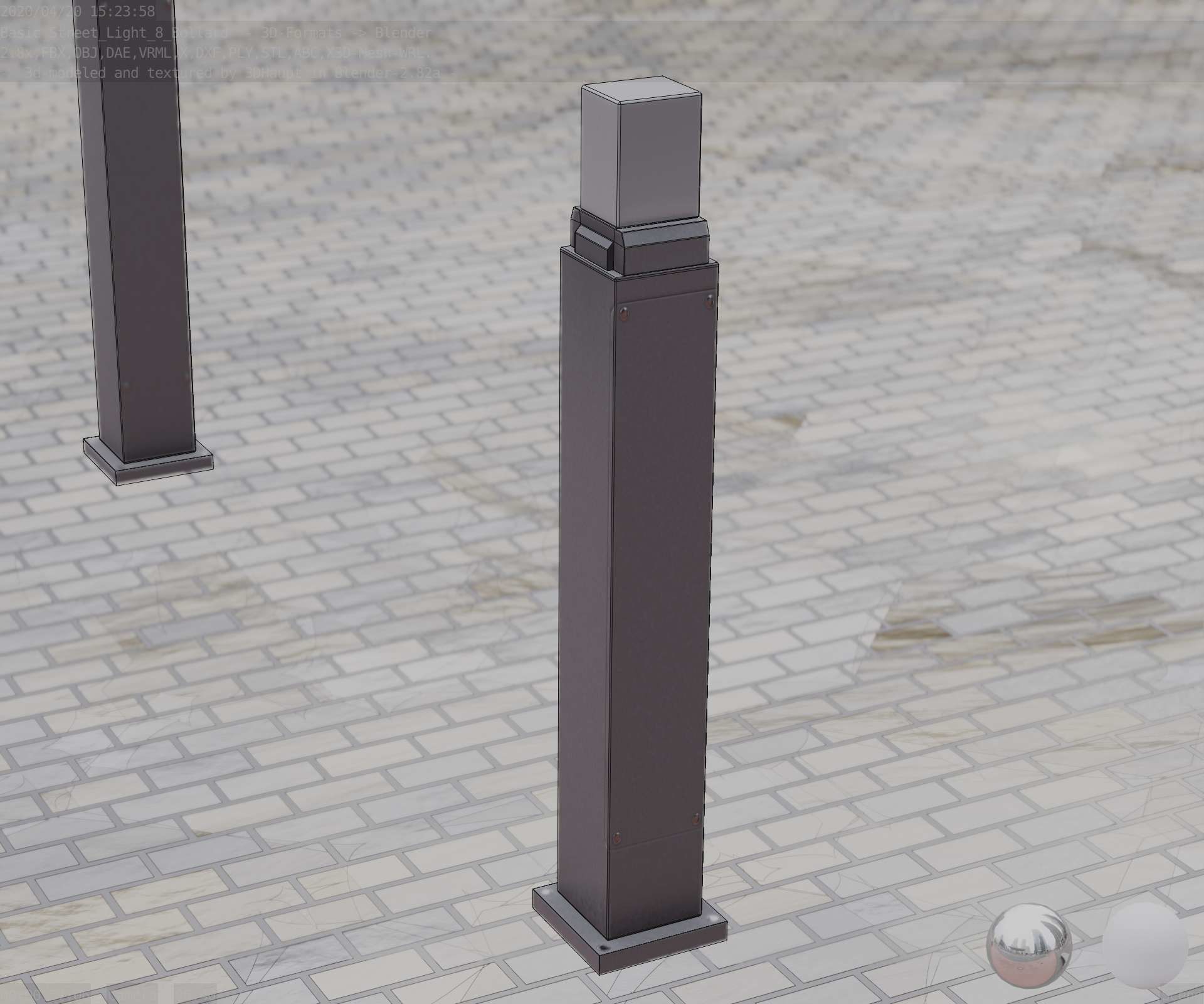 Street Light 8 Bollard 900mm Basic Version 3 Low-poly 3D model_74