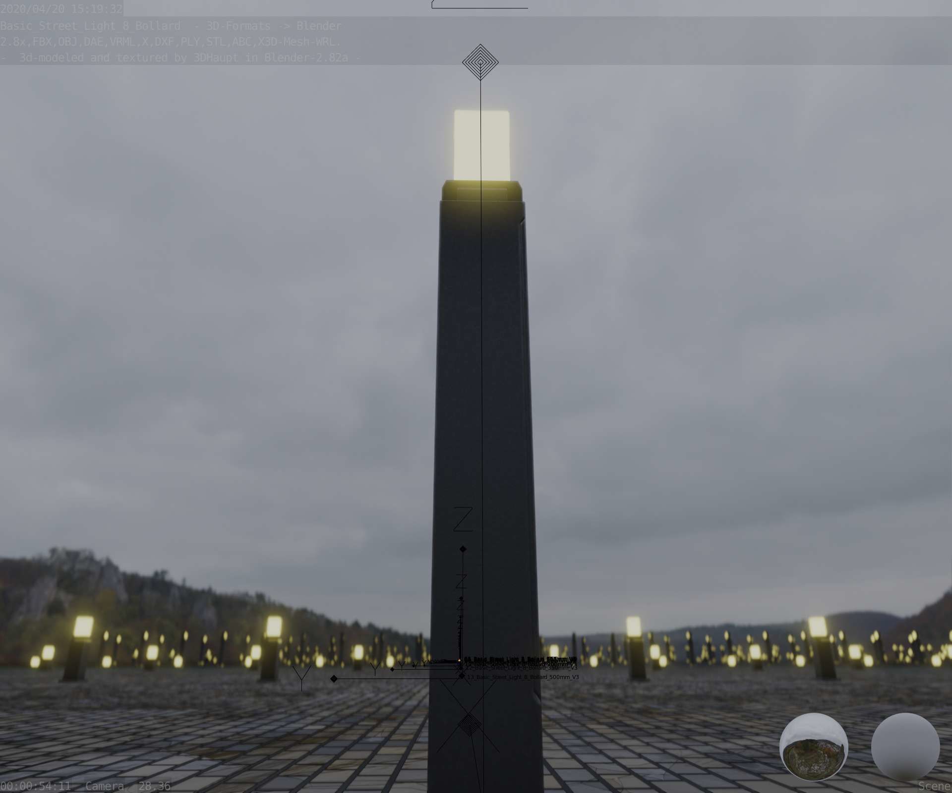 Street Light 8 Bollard 900mm Basic Version 3 Low-poly 3D model_7