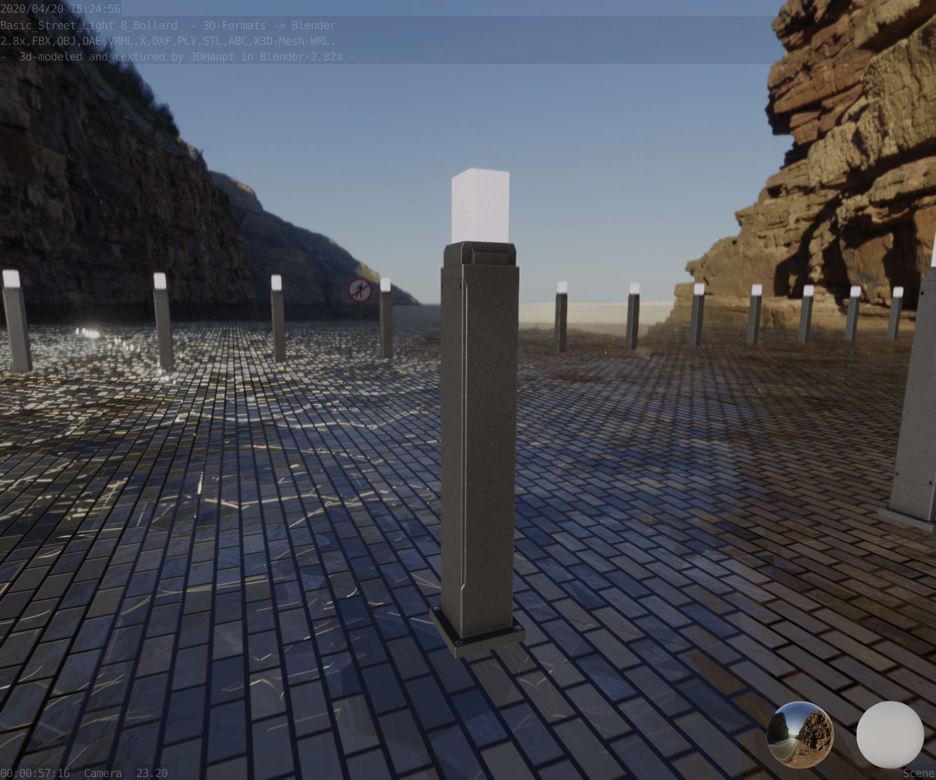 Street Light 8 Bollard 900mm Basic Version 3 Low-poly 3D model_84