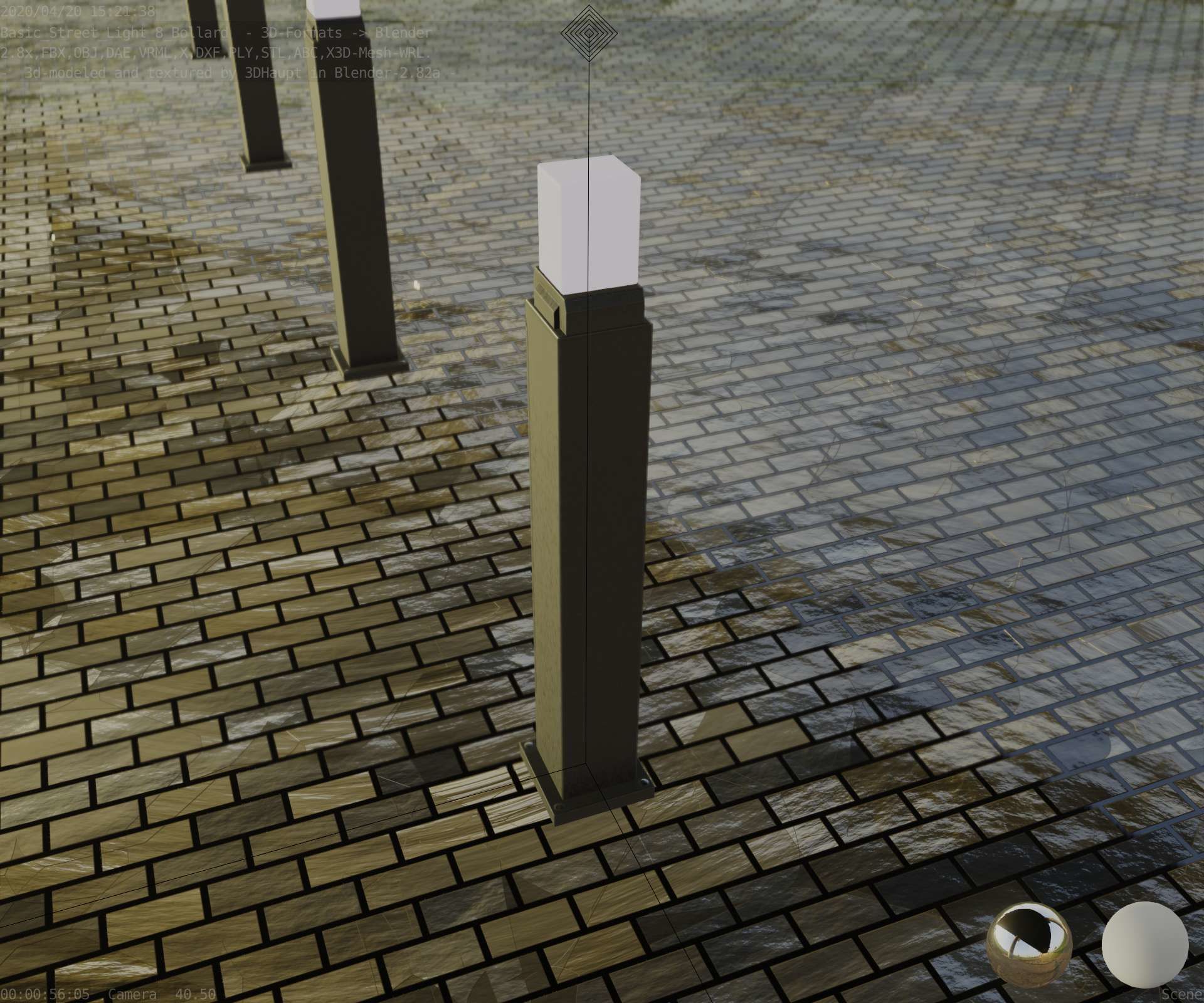 Street Light 8 Bollard 900mm Basic Version 3 Low-poly 3D model_49