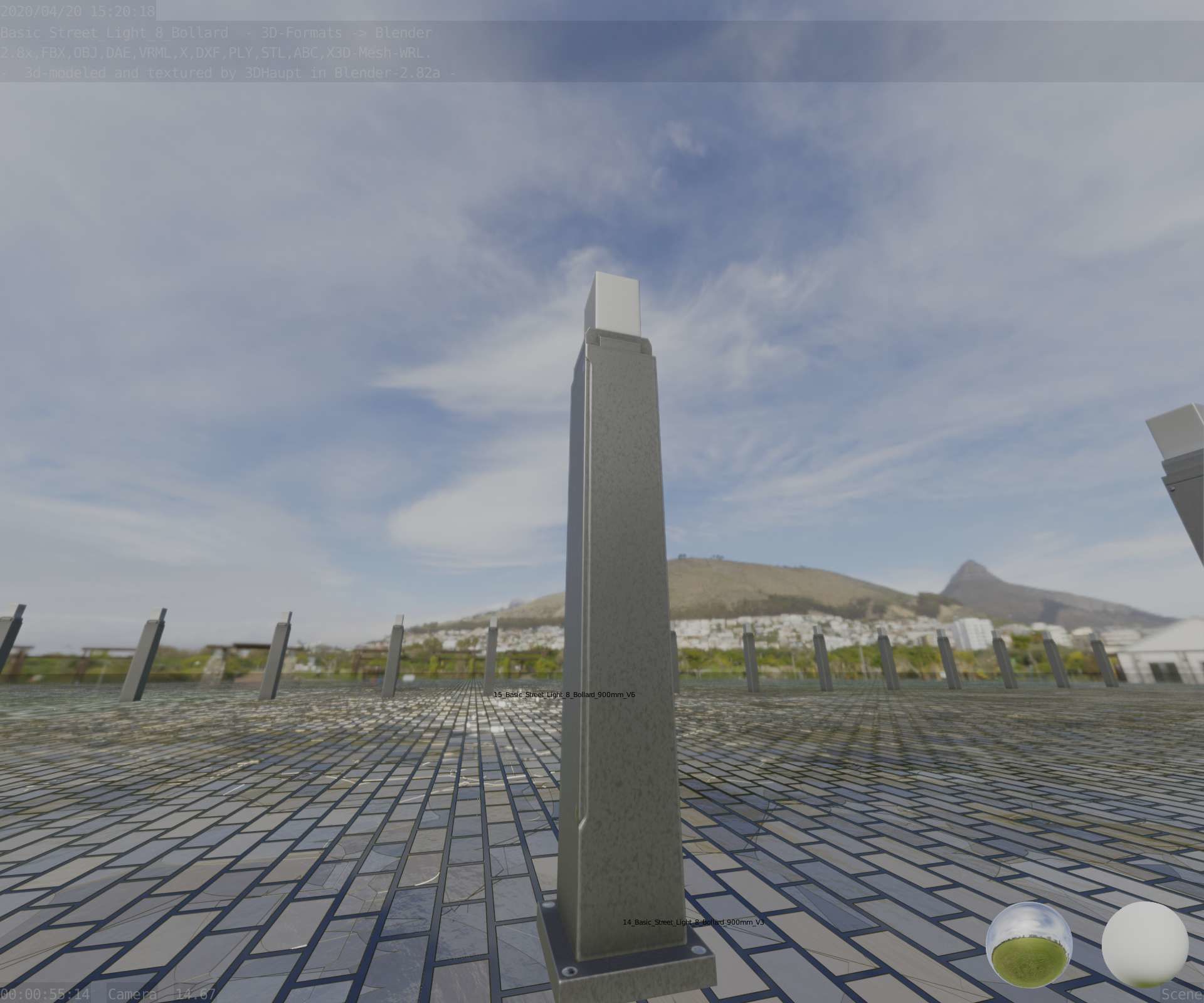 Street Light 8 Bollard 900mm Basic Version 3 Low-poly 3D model_34