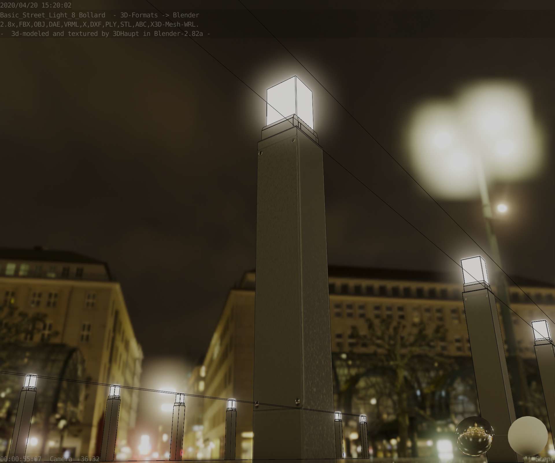 Street Light 8 Bollard 900mm Basic Version 3 Low-poly 3D model_27