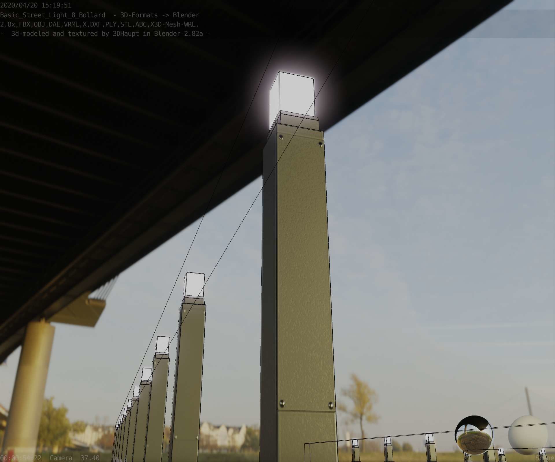 Street Light 8 Bollard 900mm Basic Version 3 Low-poly 3D model_18