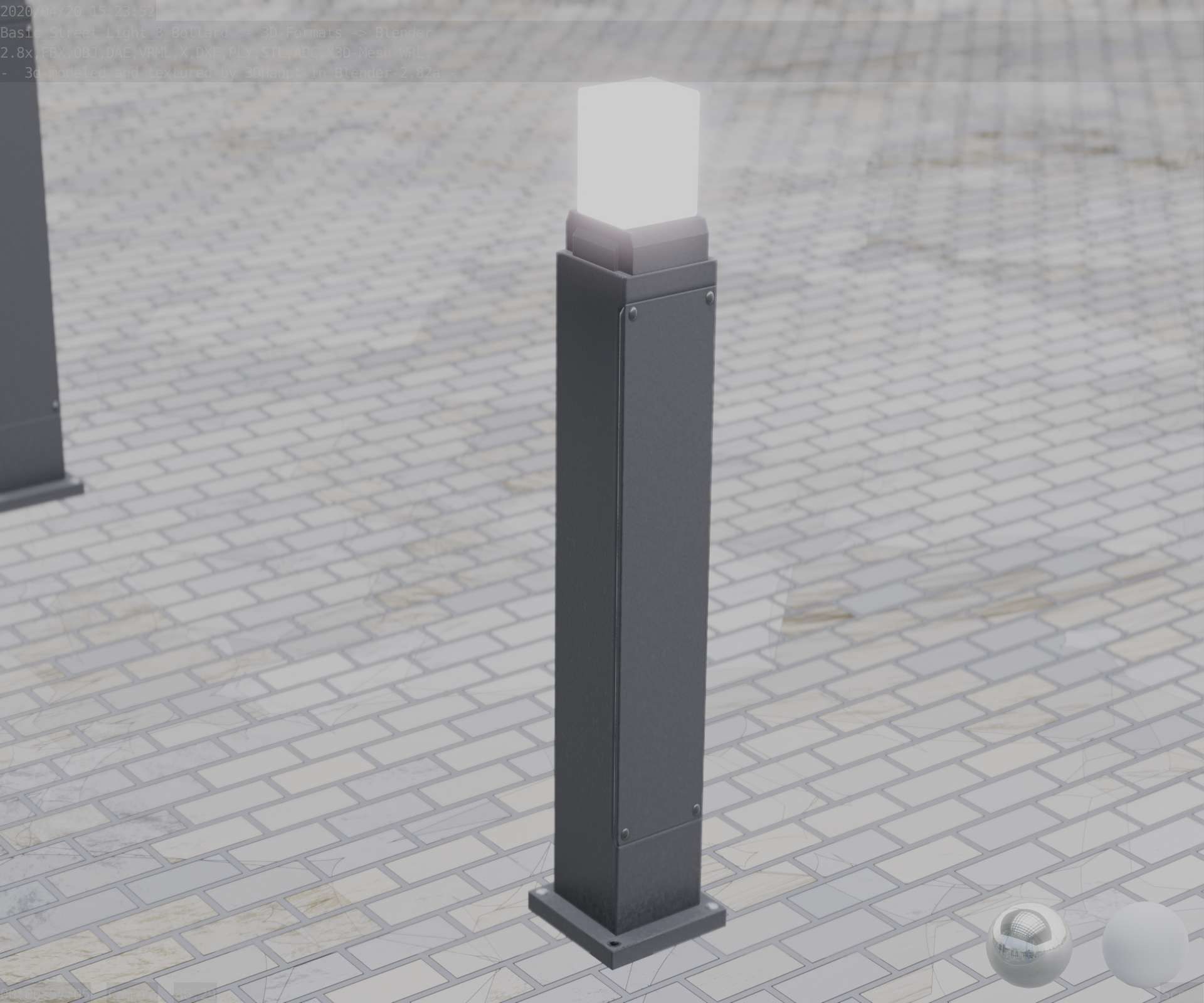 Street Light 8 Bollard 900mm Basic Version 3 Low-poly 3D model_73