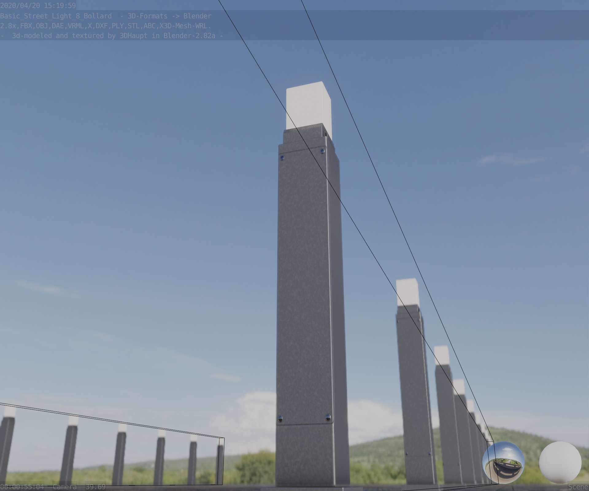 Street Light 8 Bollard 900mm Basic Version 3 Low-poly 3D model_24