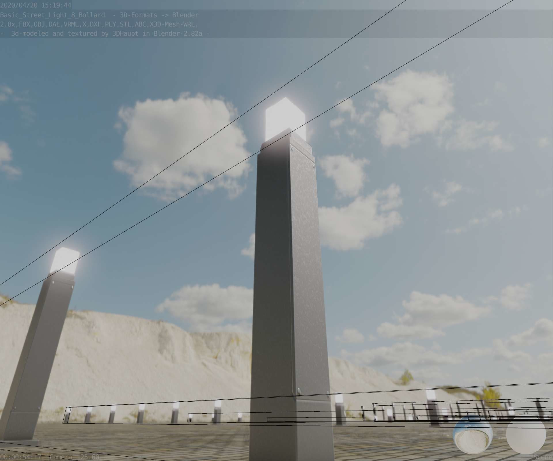 Street Light 8 Bollard 900mm Basic Version 3 Low-poly 3D model_13