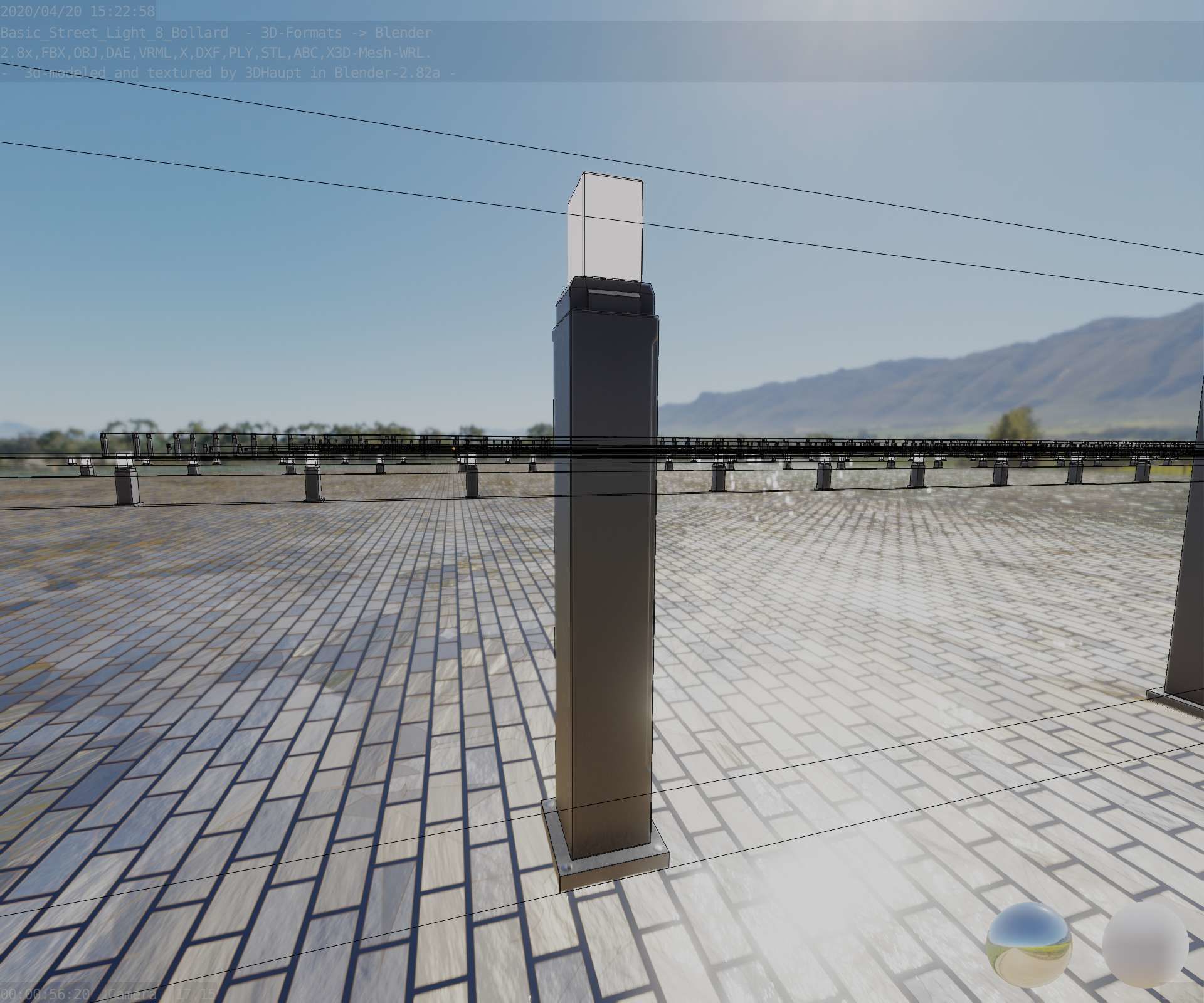 Street Light 8 Bollard 900mm Basic Version 3 Low-poly 3D model_64