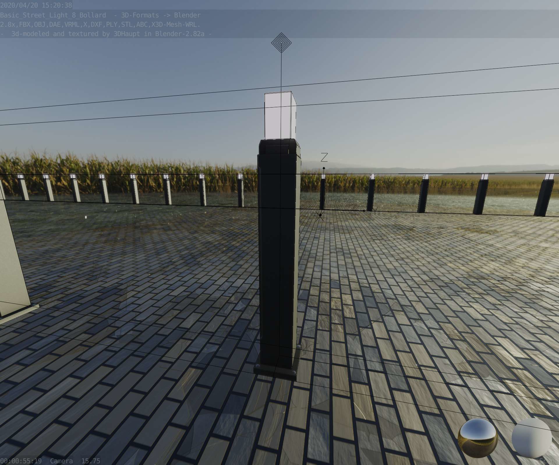 Street Light 8 Bollard 900mm Basic Version 3 Low-poly 3D model_39