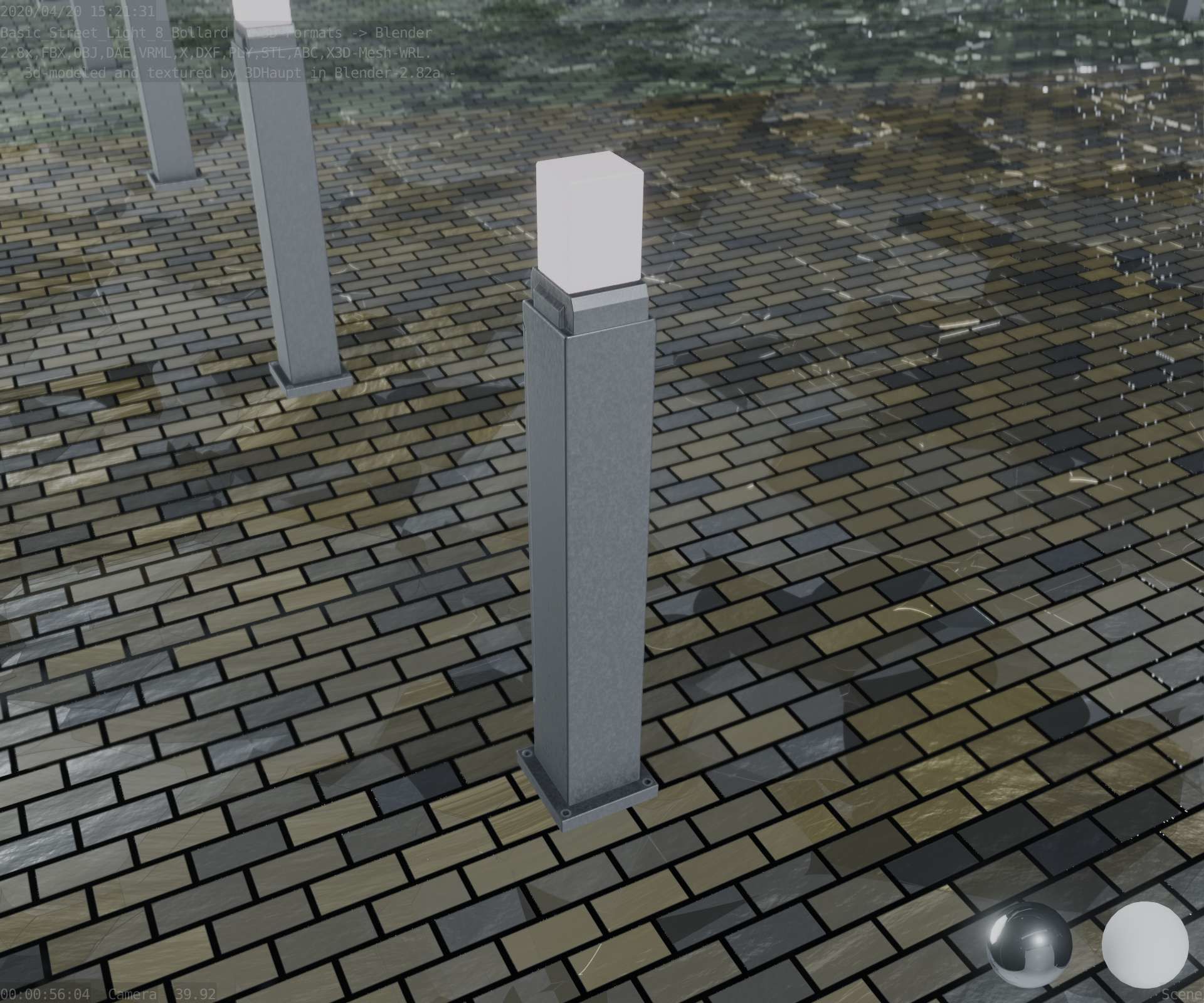 Street Light 8 Bollard 900mm Basic Version 3 Low-poly 3D model_48