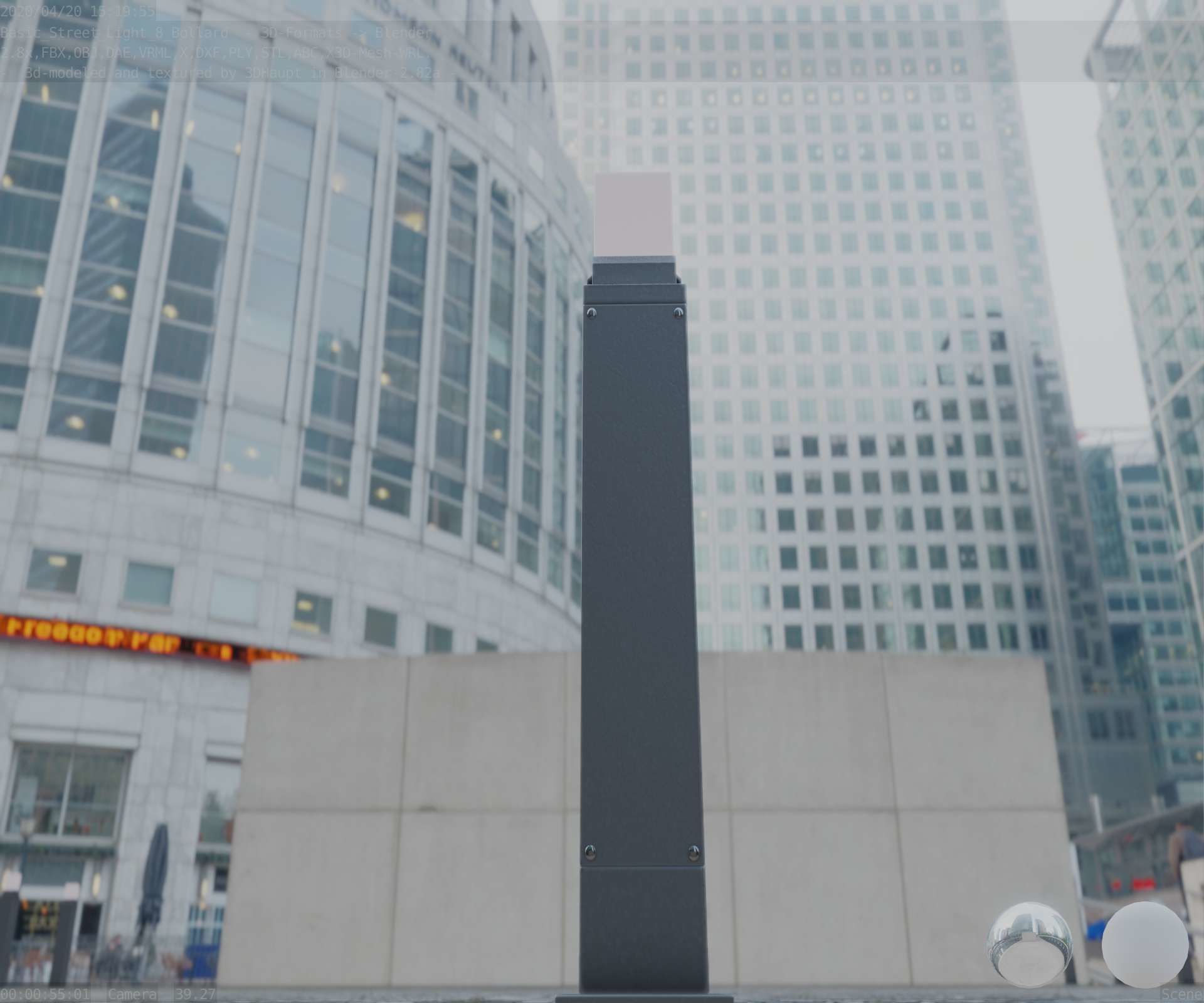 Street Light 8 Bollard 900mm Basic Version 3 Low-poly 3D model_21