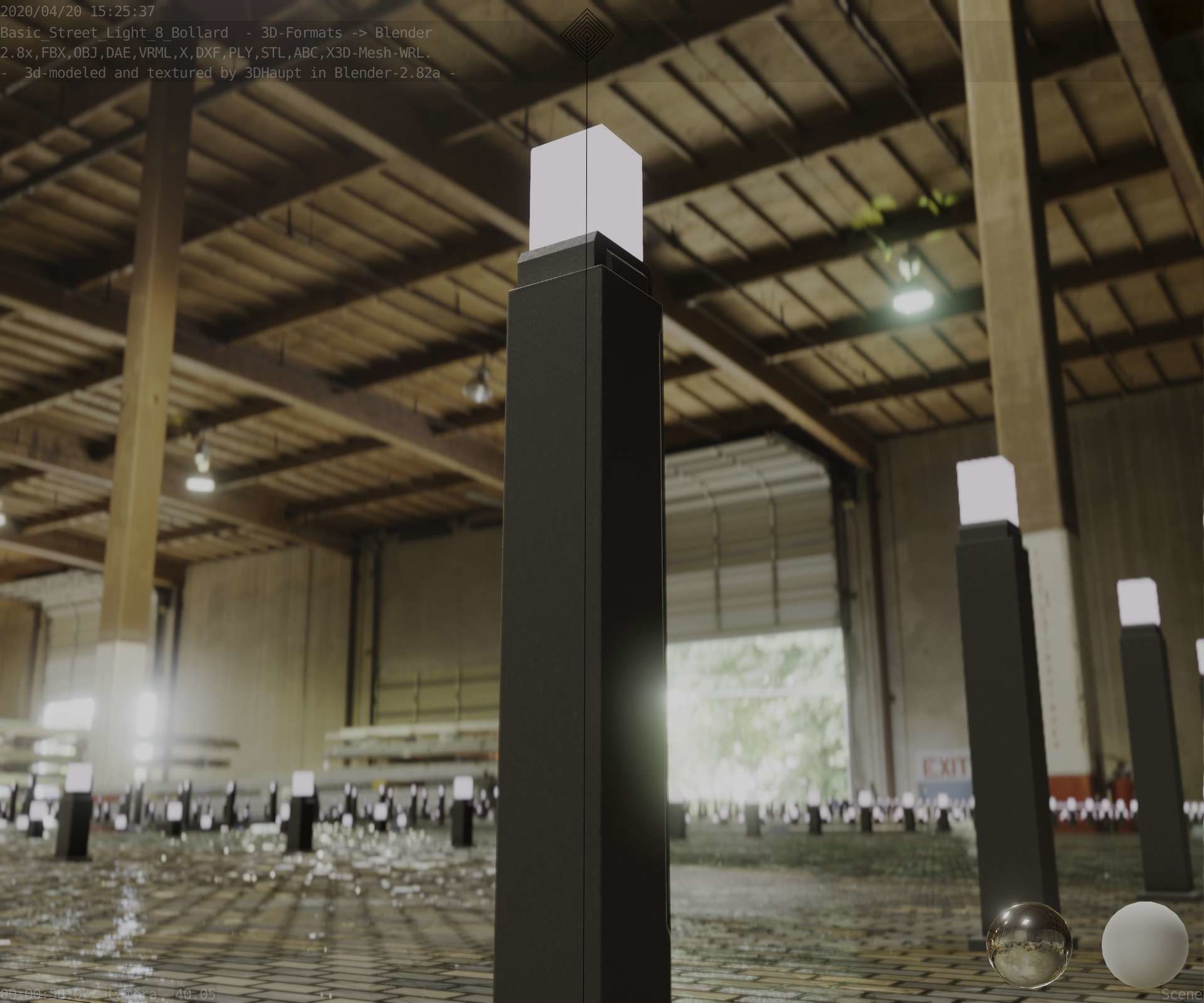 Street Light 8 Bollard 900mm Basic Version 3 Low-poly 3D model_99