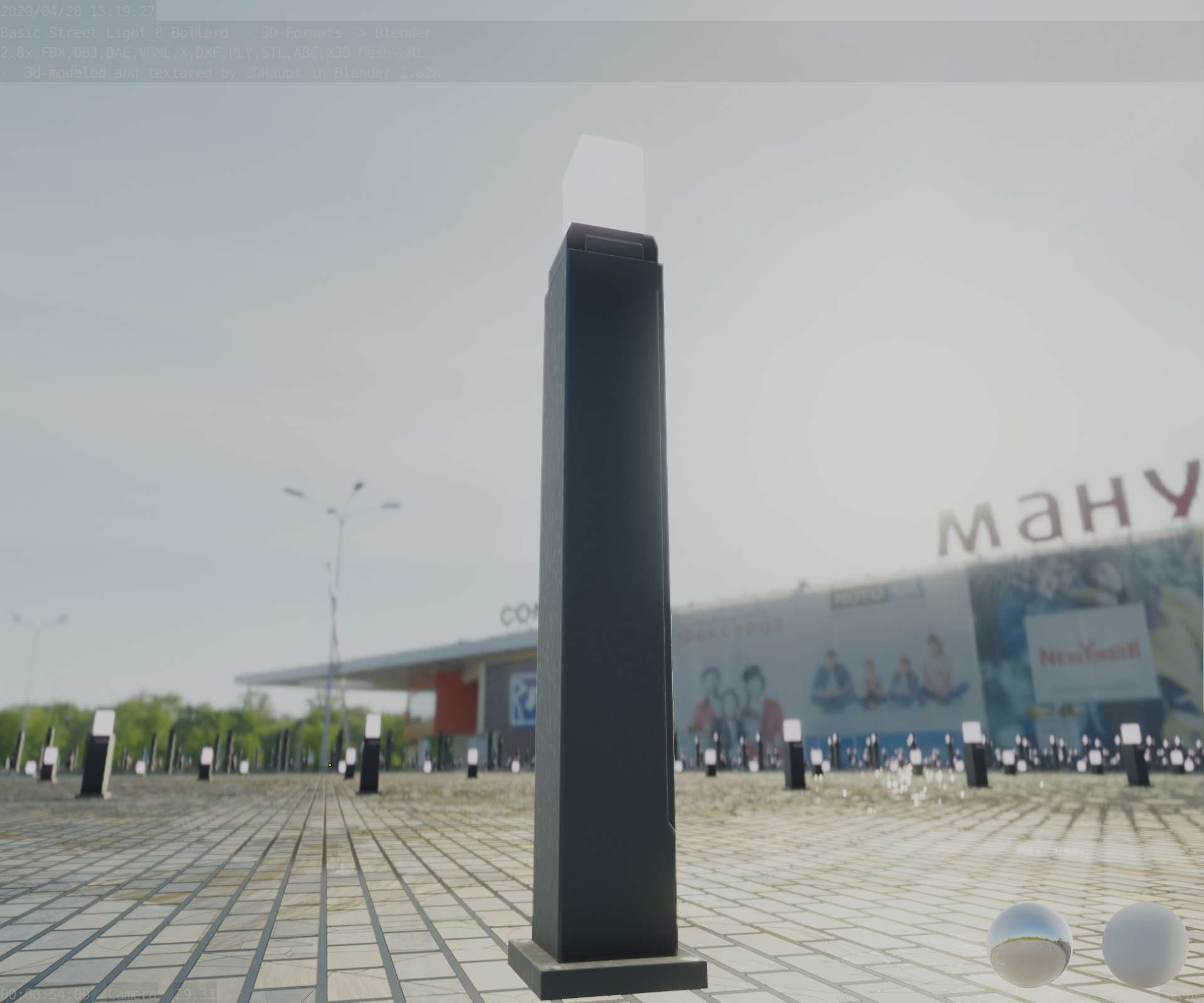 Street Light 8 Bollard 900mm Basic Version 3 Low-poly 3D model_5