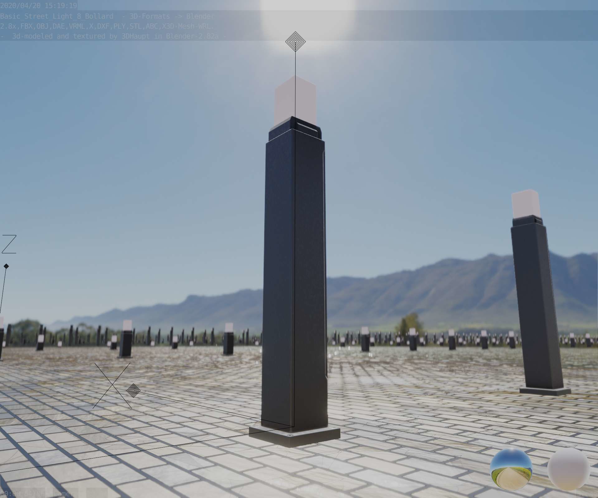 Street Light 8 Bollard 900mm Basic Version 3 Low-poly 3D model_2