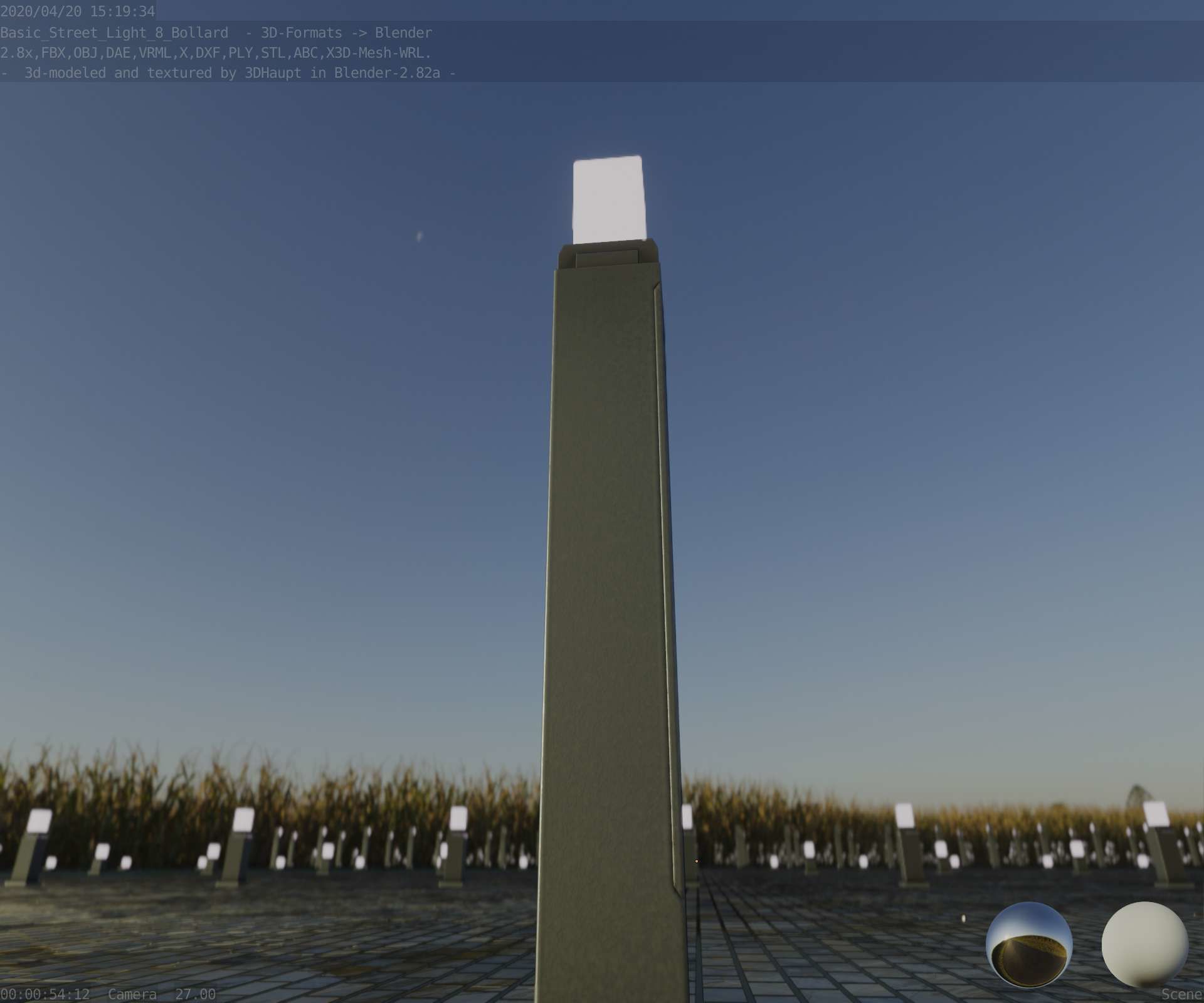 Street Light 8 Bollard 900mm Basic Version 3 Low-poly 3D model_8