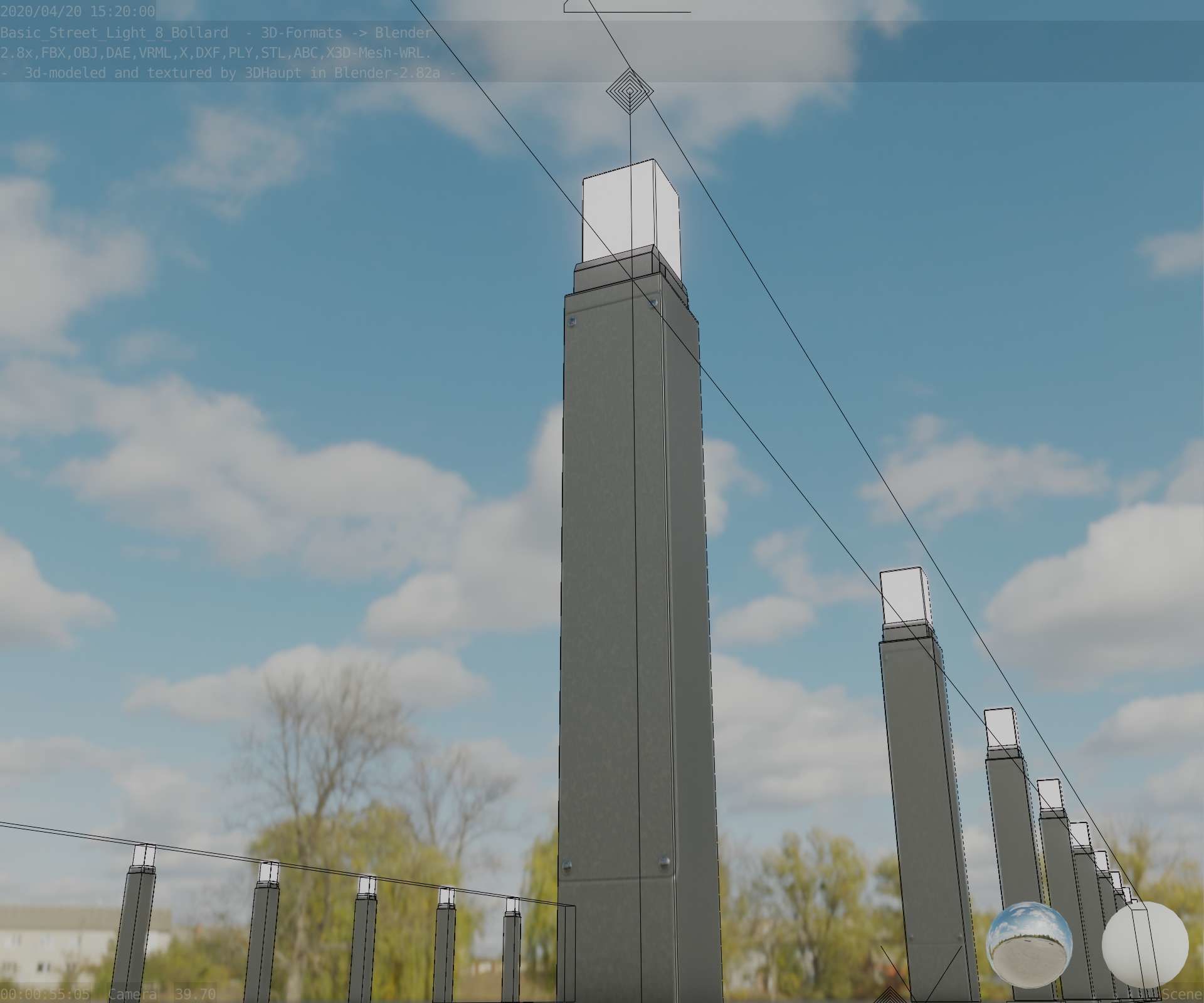 Street Light 8 Bollard 900mm Basic Version 3 Low-poly 3D model_25