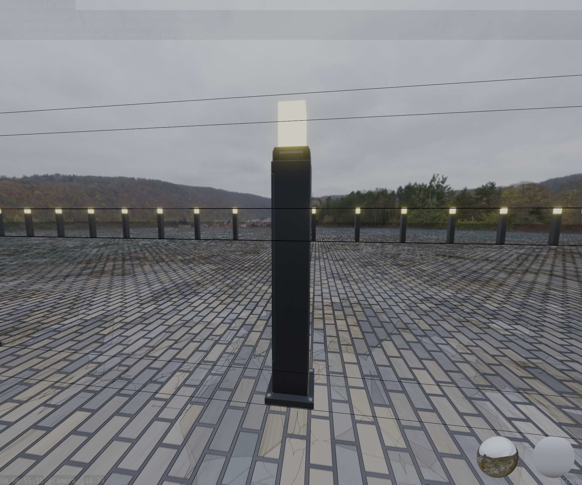 Street Light 8 Bollard 900mm Basic Version 3 Low-poly 3D model_38