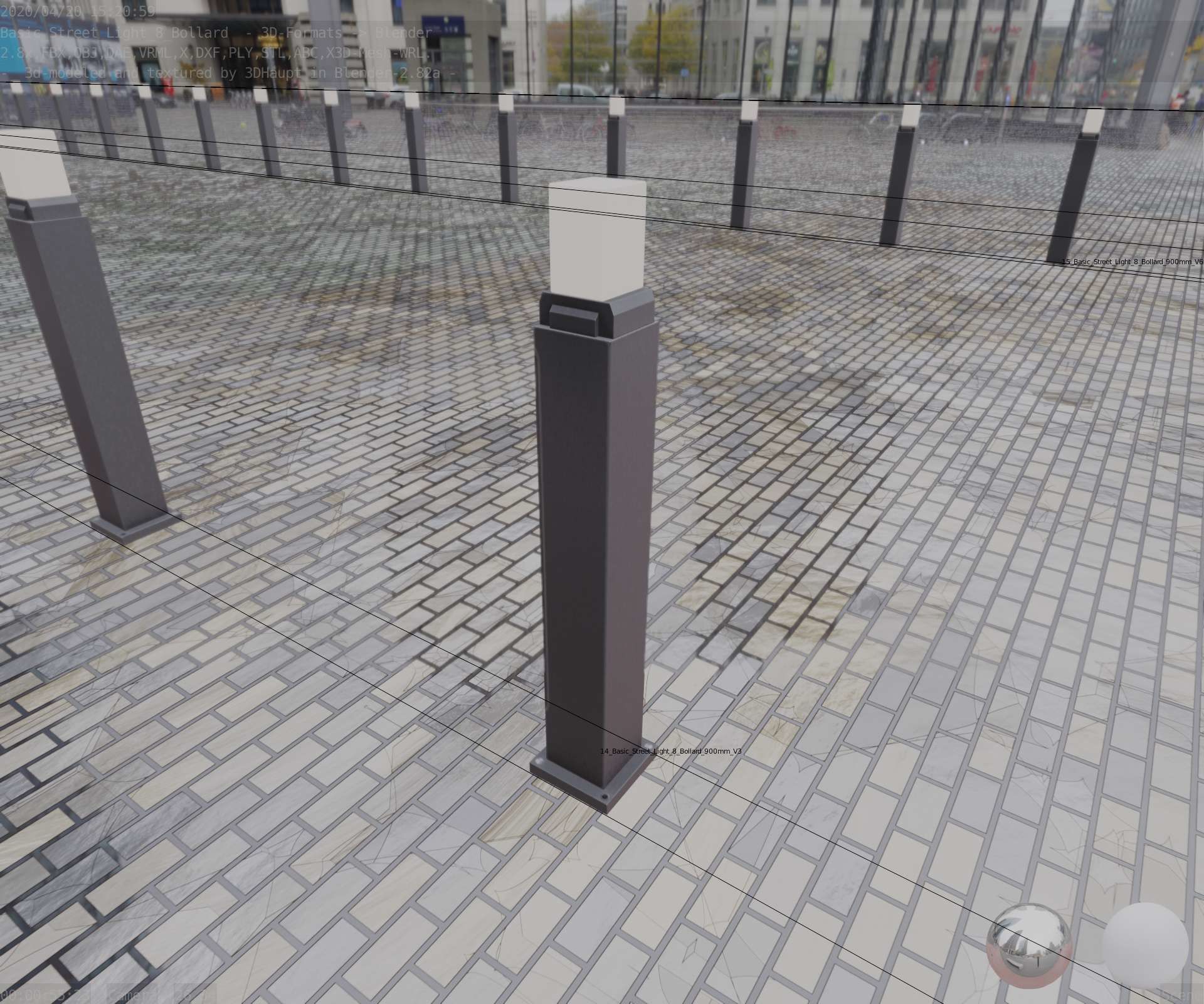 Street Light 8 Bollard 900mm Basic Version 3 Low-poly 3D model_43