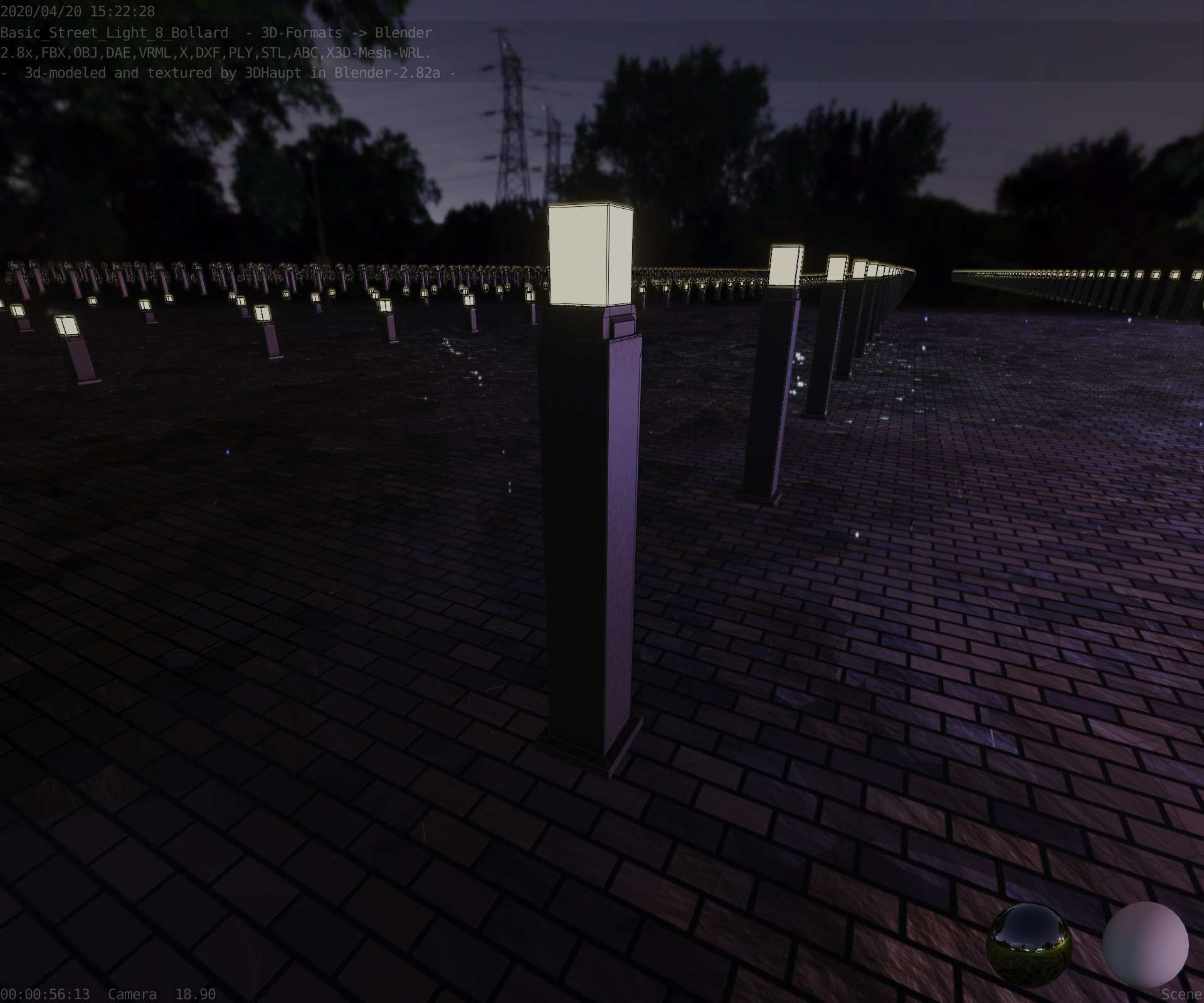 Street Light 8 Bollard 900mm Basic Version 3 Low-poly 3D model_57