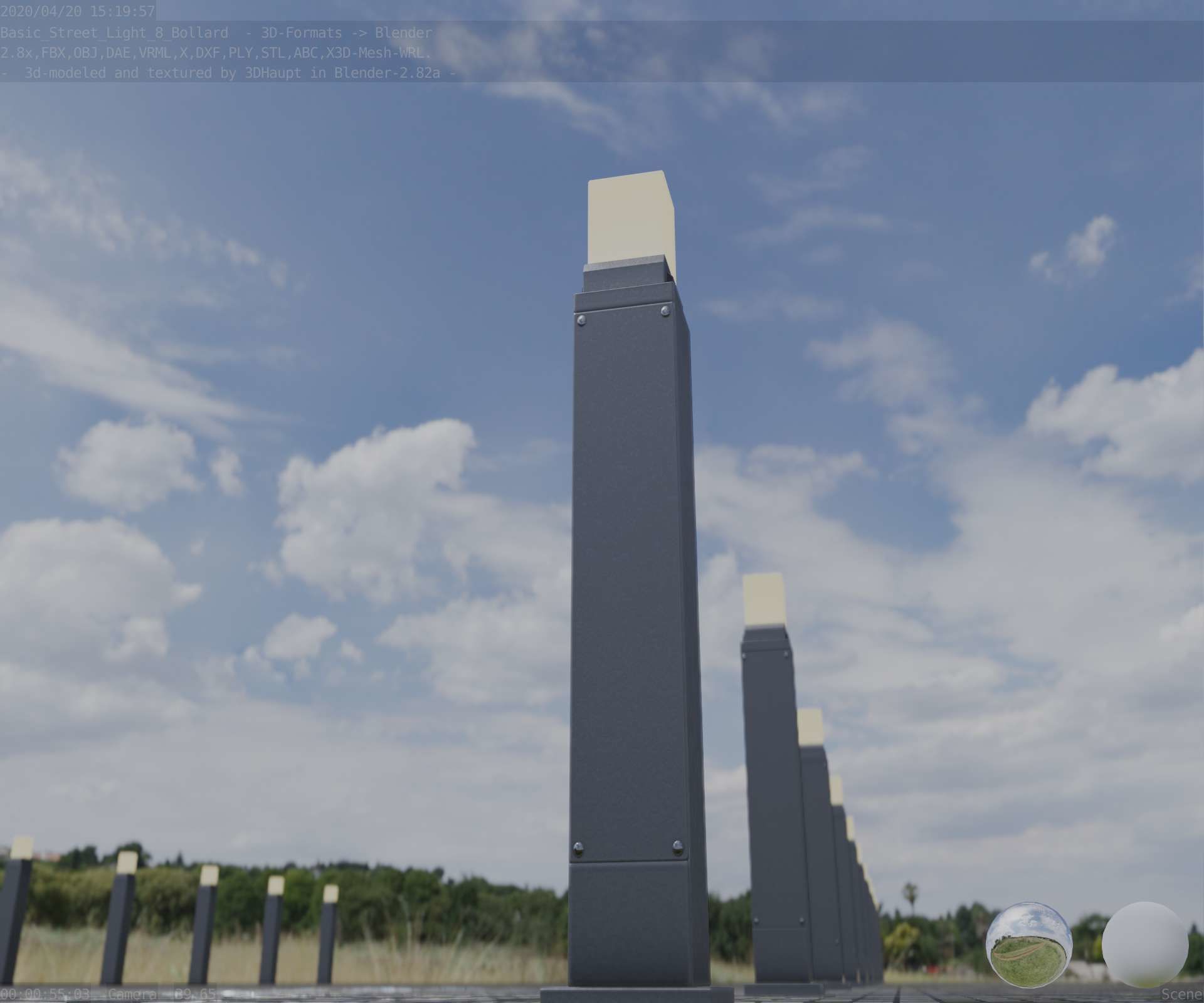 Street Light 8 Bollard 900mm Basic Version 3 Low-poly 3D model_23