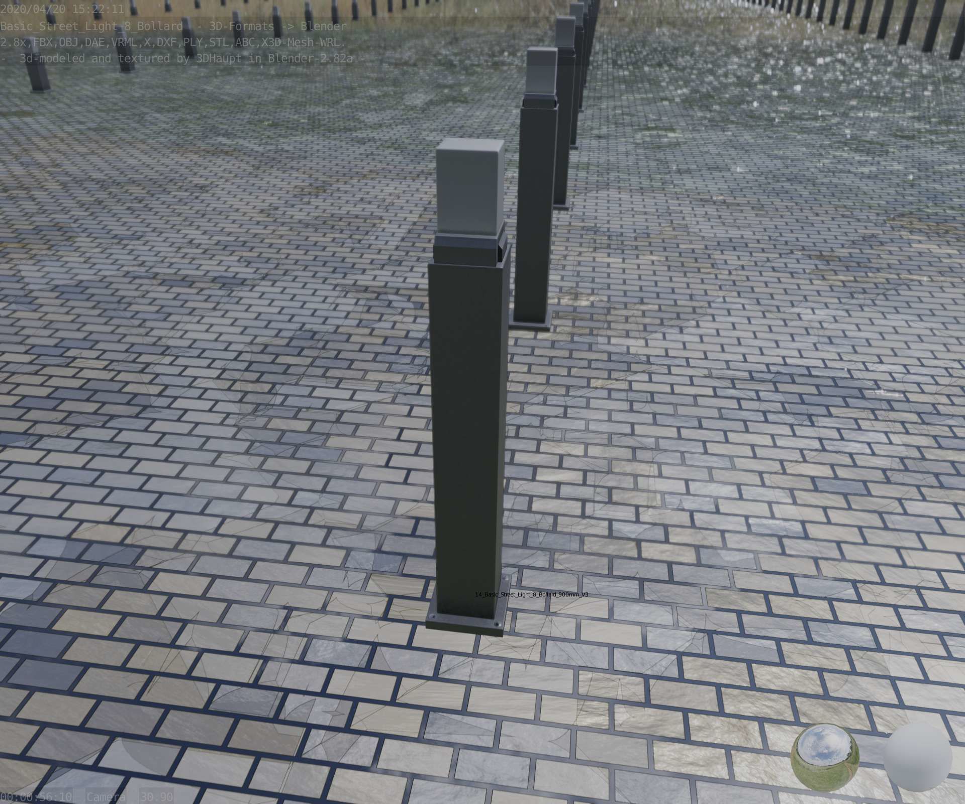 Street Light 8 Bollard 900mm Basic Version 3 Low-poly 3D model_54