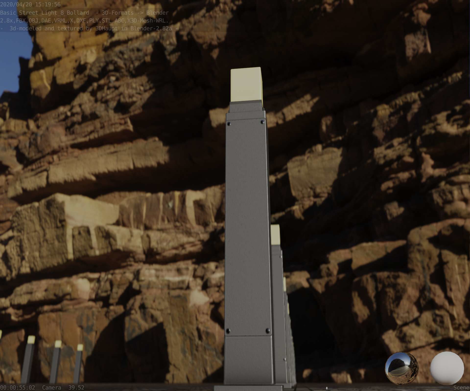 Street Light 8 Bollard 900mm Basic Version 3 Low-poly 3D model_22