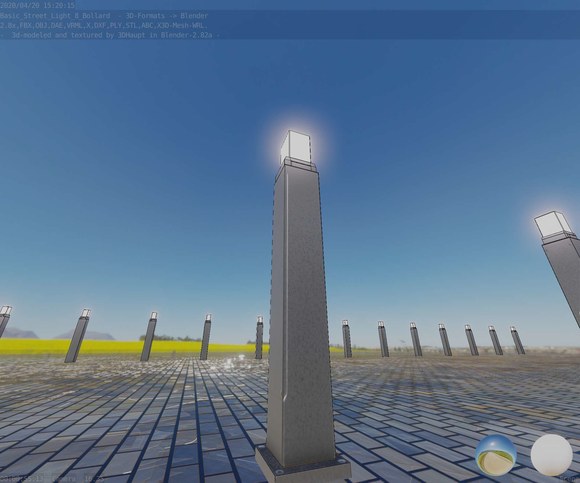 Street Light 8 Bollard 900mm Basic Version 3 Low-poly 3D model_33