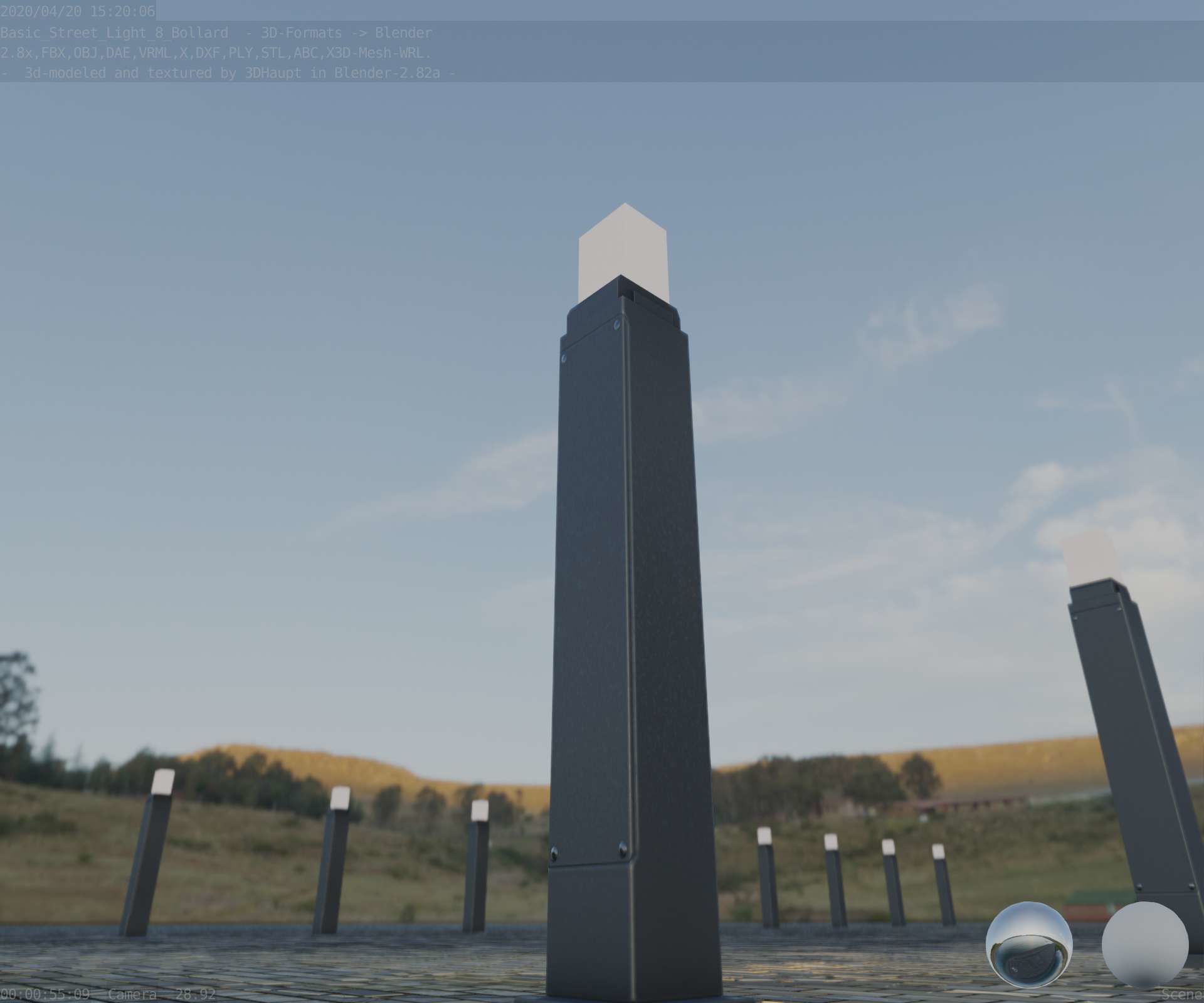 Street Light 8 Bollard 900mm Basic Version 3 Low-poly 3D model_29