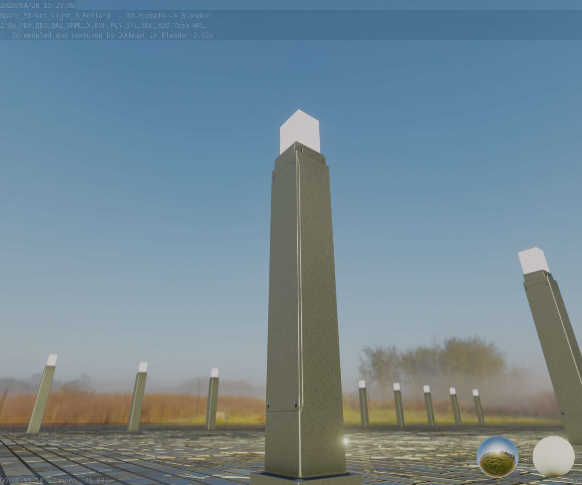 Street Light 8 Bollard 900mm Basic Version 3 Low-poly 3D model_30