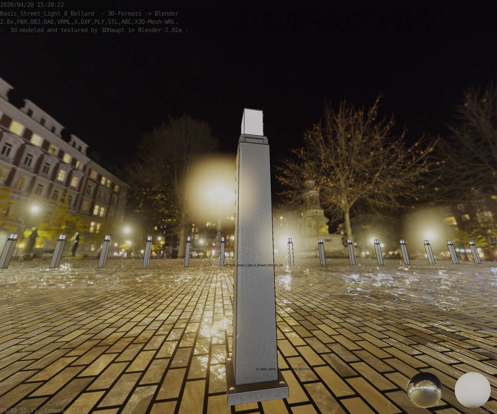Street Light 8 Bollard 900mm Basic Version 3 Low-poly 3D model_35