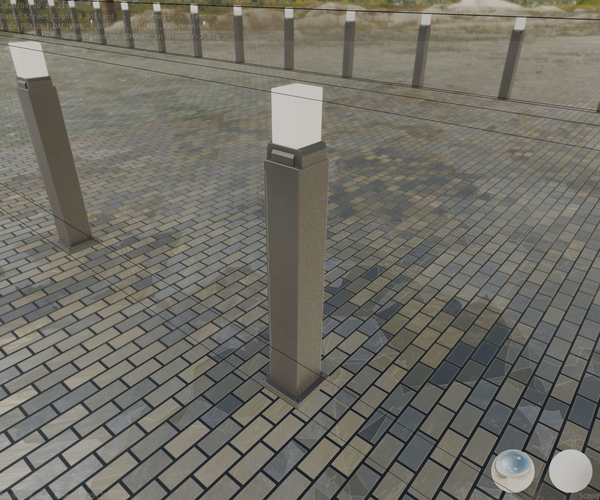 Street Light 8 Bollard 900mm Basic Version 3 Low-poly 3D model_44
