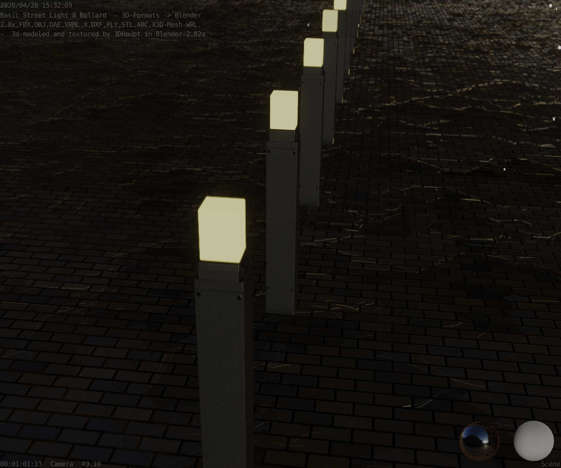 Street Light 8 Bollard 900mm Basic Version 6 Low-poly 3D model_77