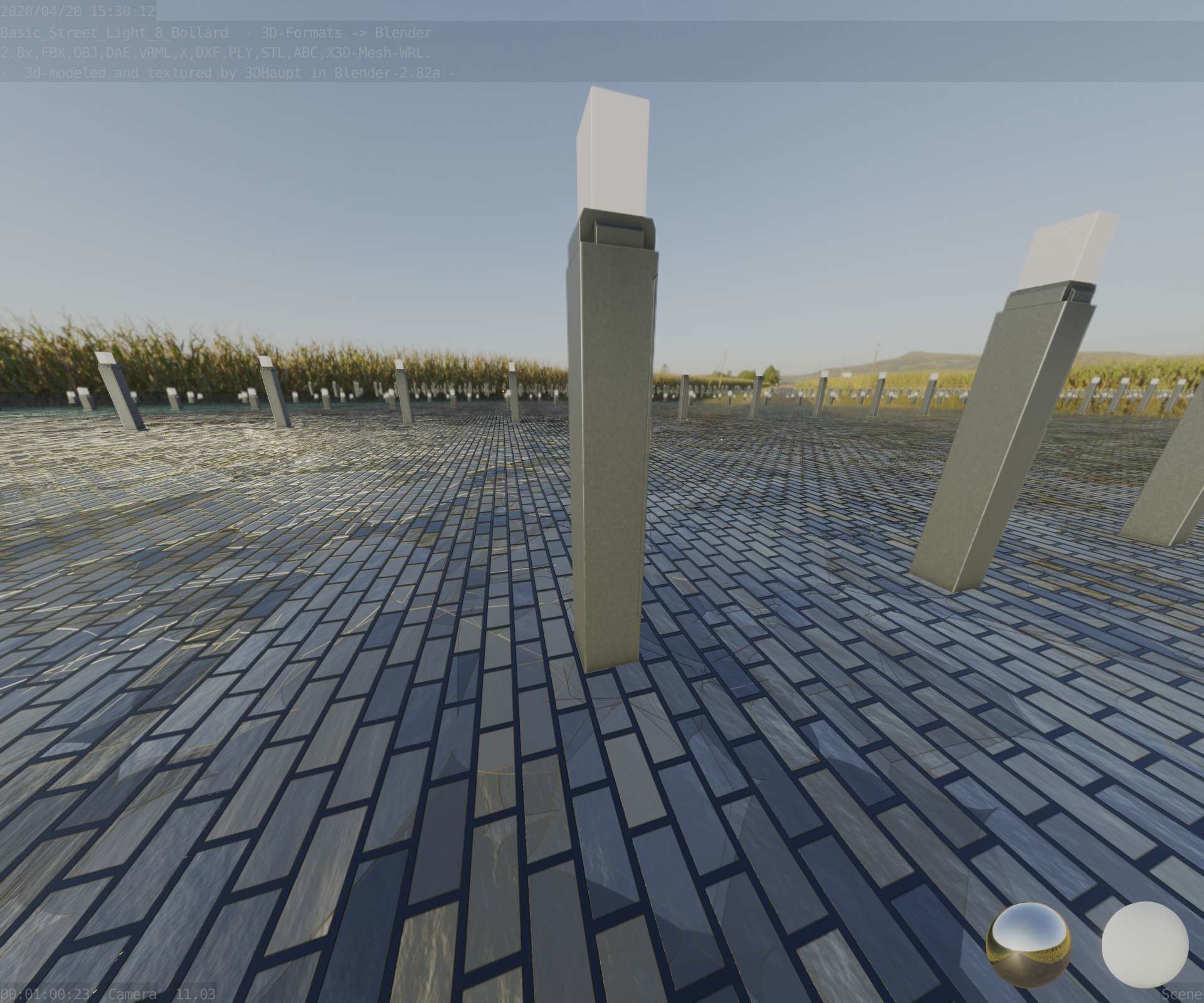 Street Light 8 Bollard 900mm Basic Version 6 Low-poly 3D model_63