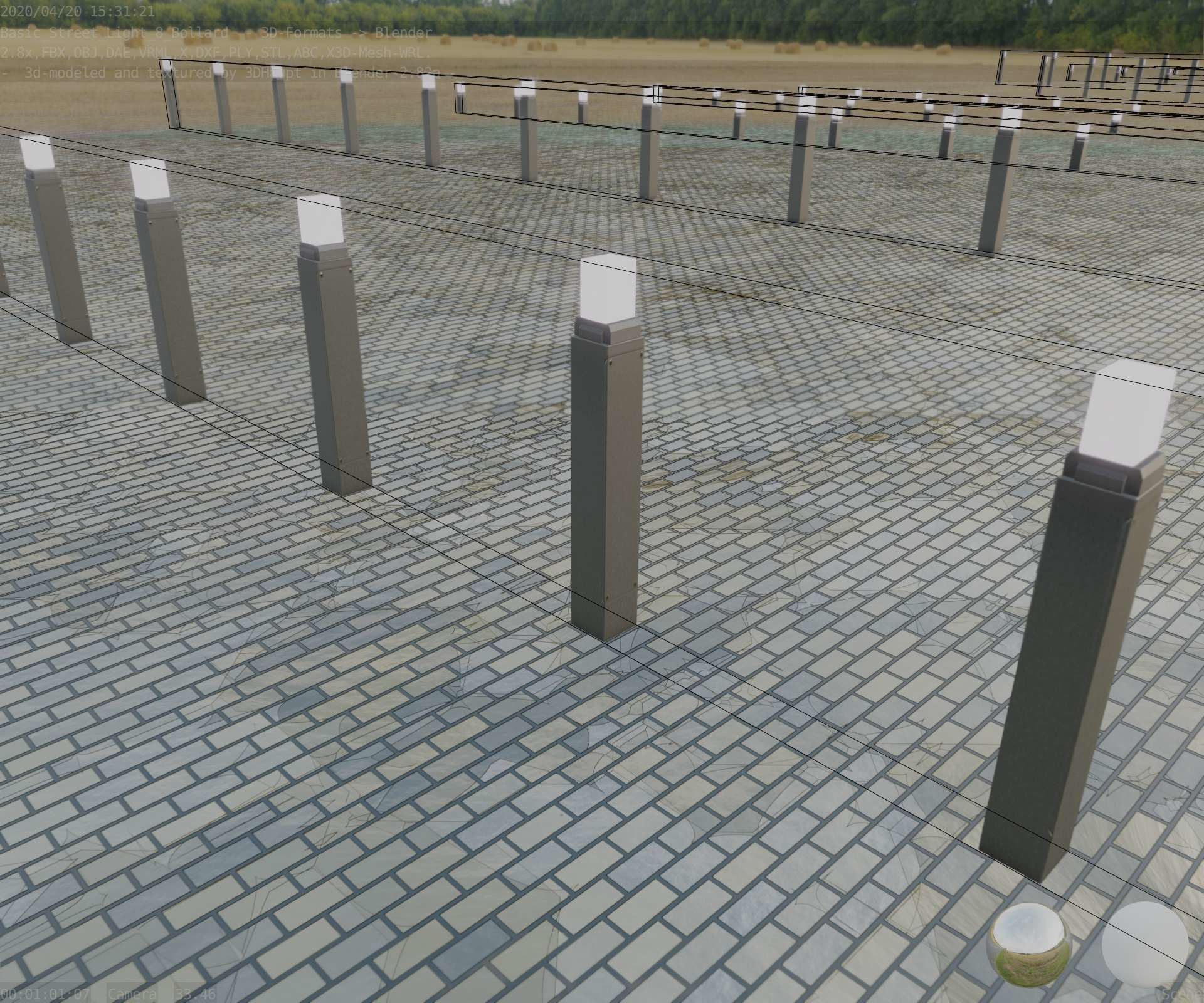 Street Light 8 Bollard 900mm Basic Version 6 Low-poly 3D model_71